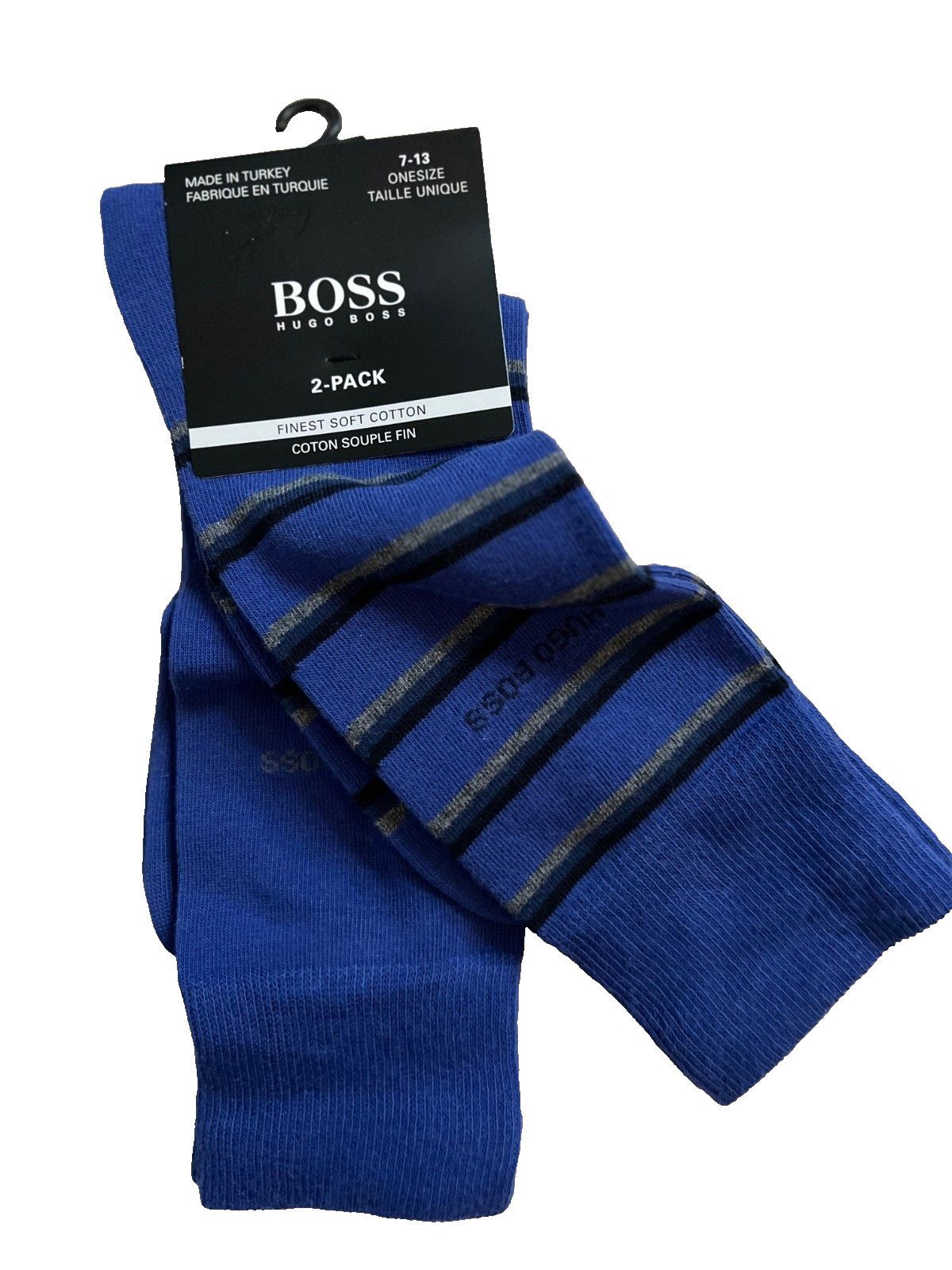 Hugo Boss HUGO by Hugo Boss Set of 2 Striped Branded Socks Blue Size ONE SIZE - 1 Thumbnail