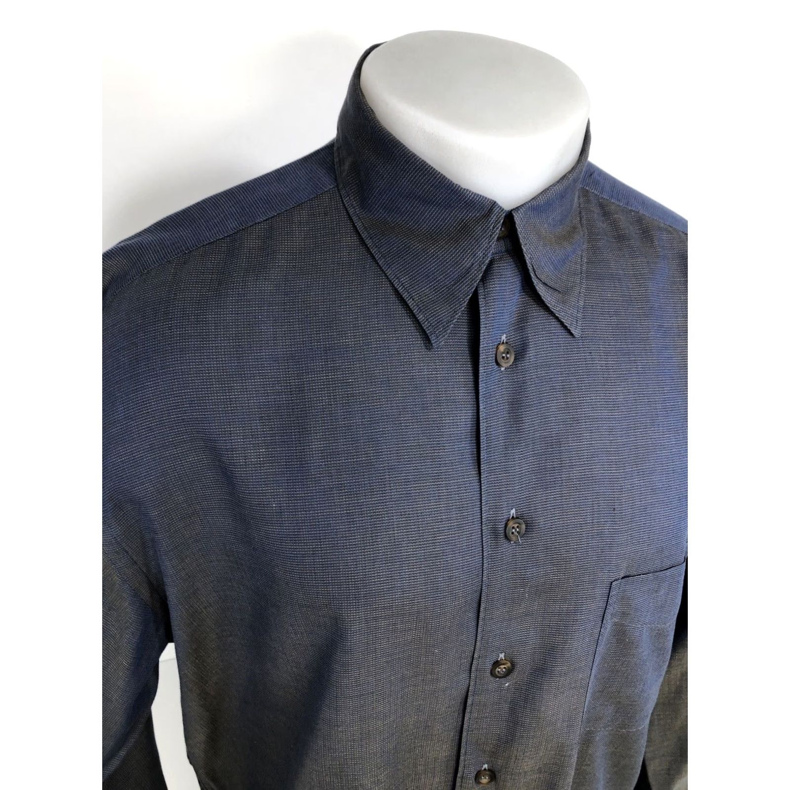 Canali CANALI / ITALY - Metallic Sheen Mens 42/16.5 Shirt EXCELLENT Blue Button-Up Long Sleeve 16.5 / 42 Mens J3 Size US L / EU 52-54 / 3 - 3 Thumbnail
