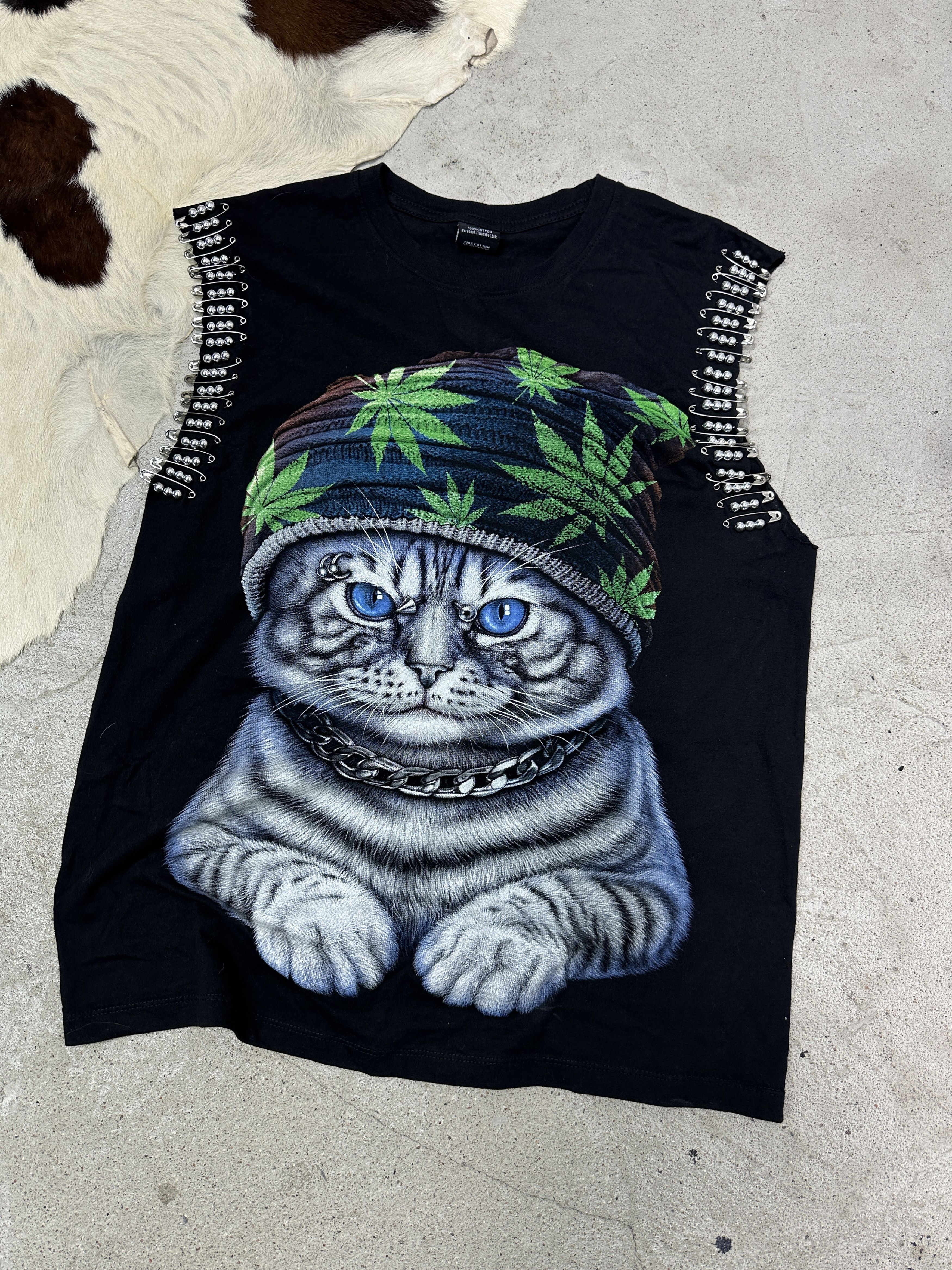 Vintage Vintage Grunge Cat Punk Printed Tank Top Y2K Size US L / EU 52-54 / 3 - 2 Thumbnail