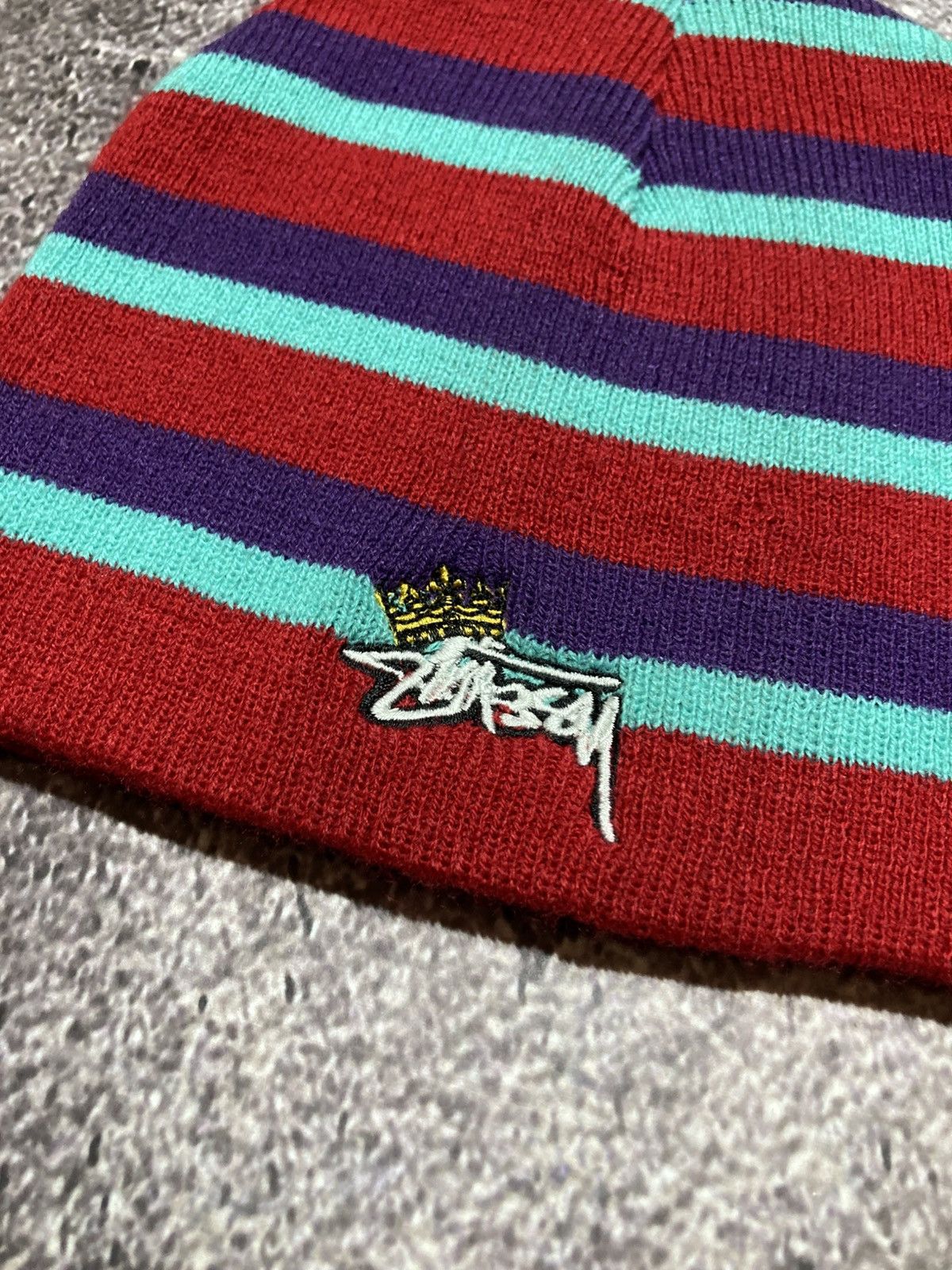 【希少】vintage old stussy Crown Logo Beanie Stussy Vintage Stüssy Crown Logo Beanie Hat Striped Cap Archive