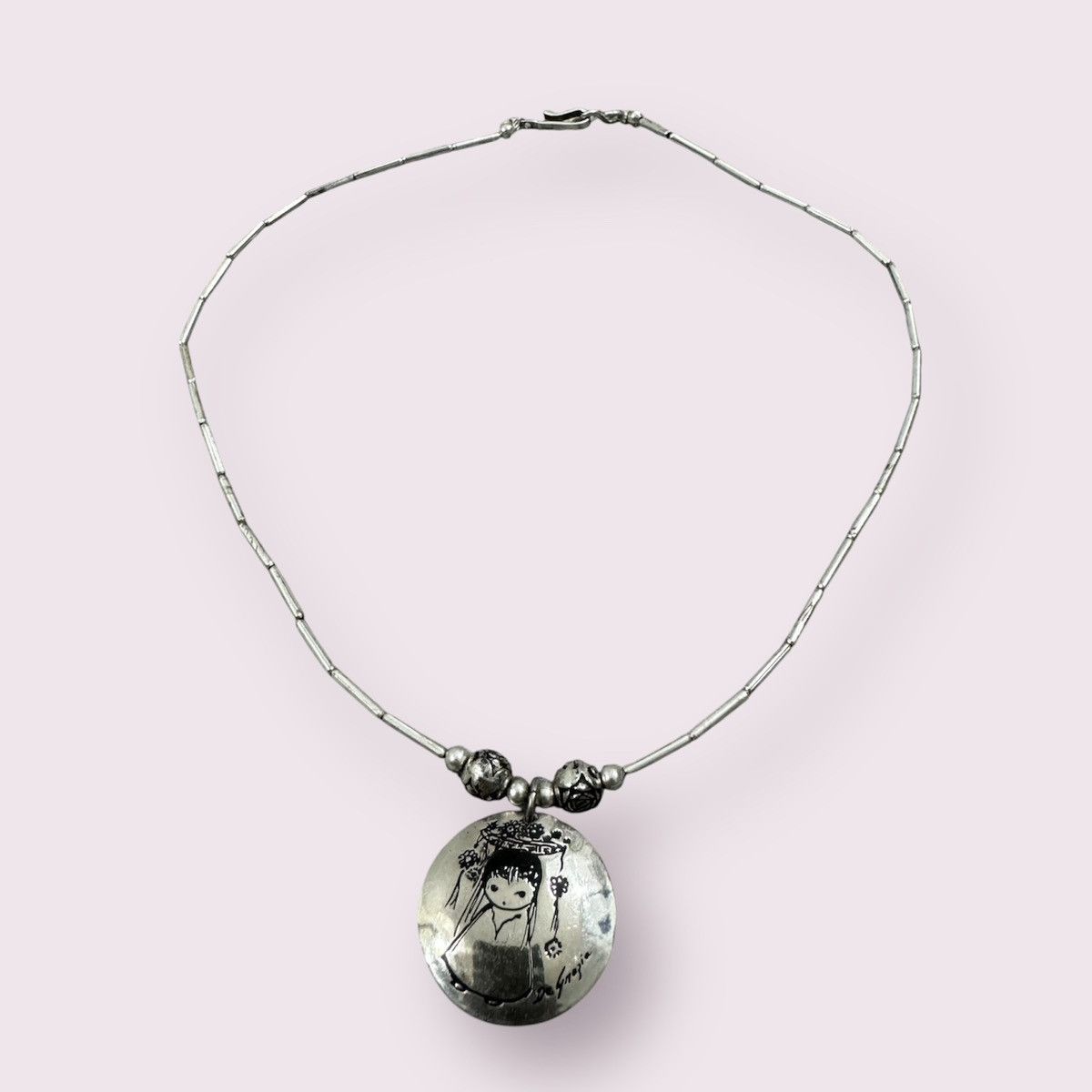 Vintage Vintage 70s Silver Tone Ted De Garzia Girl Pendant Necklace Size ONE SIZE - 2 Thumbnail