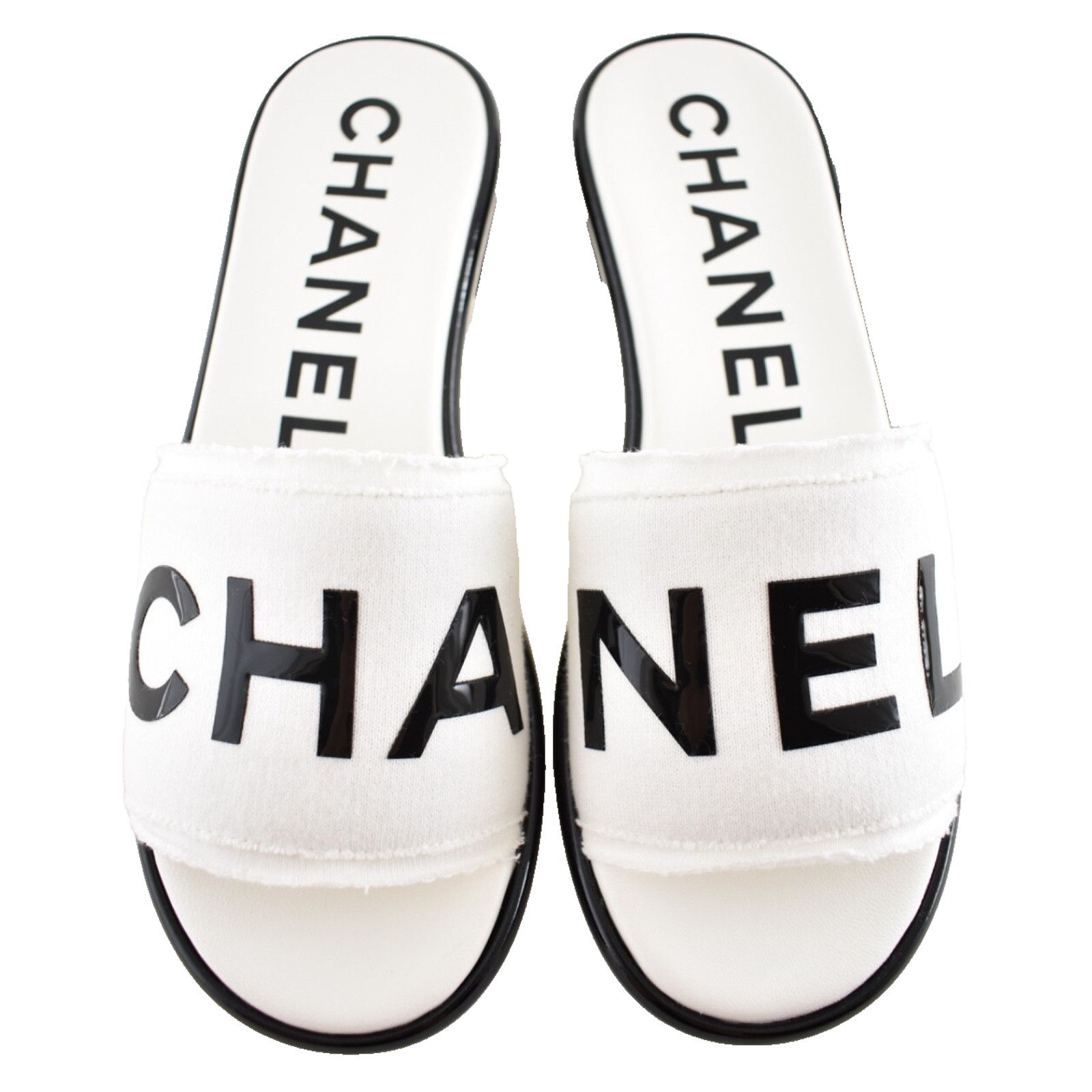 Chanel 24C White Black CHA NEL Letter Logo Mule Slide