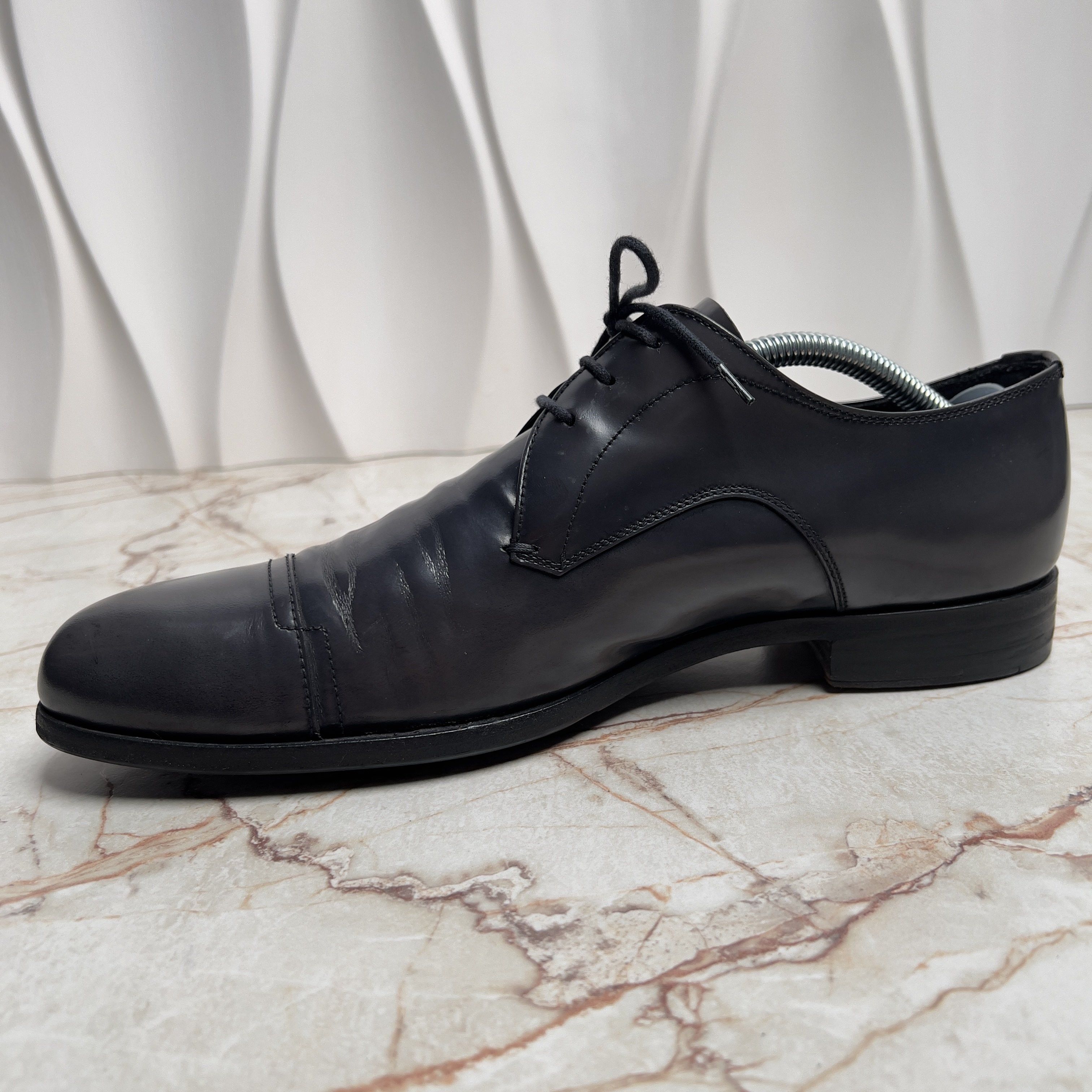 Prada Calzature Uomo Derby Graphite Patent Leather Size US 8 / EU 41 - 6 Thumbnail