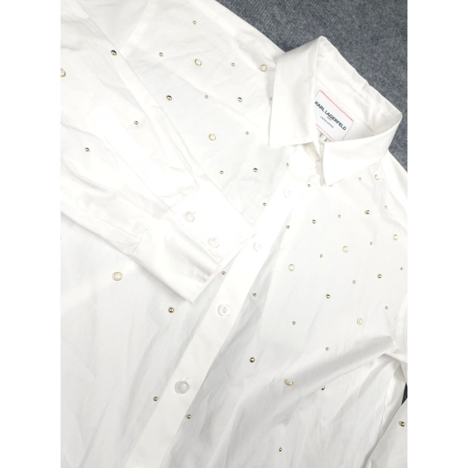 Karl Lagerfeld VINTAGE Karl Lagerfeld Paris Button Up Shirt White Limited Edition Studded NWOT Womens M Size M / US 6-8 / IT 42-44 - 2 Thumbnail