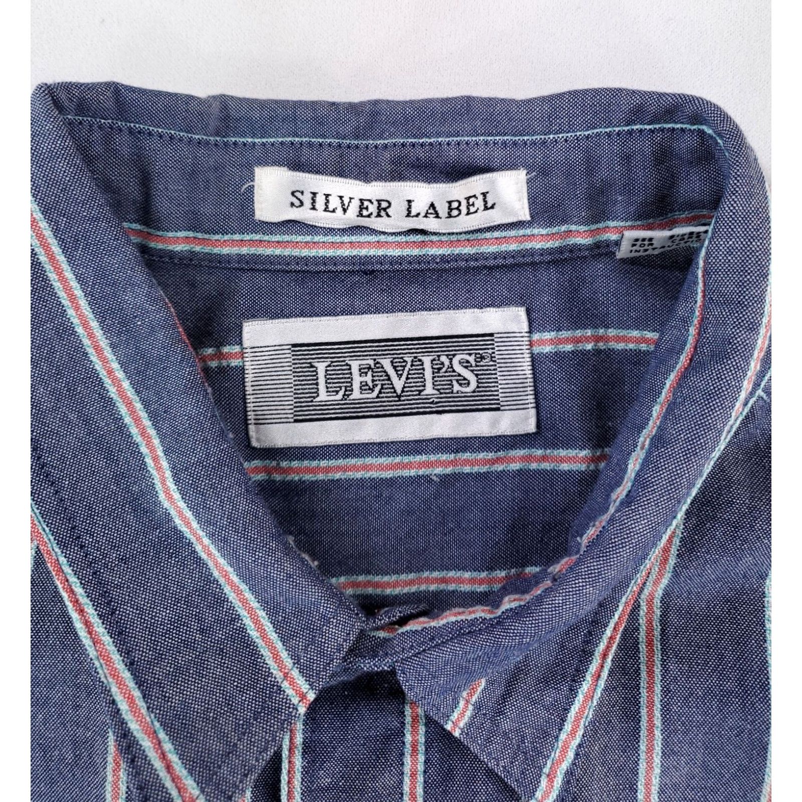 Levi's VINTAGE Levi's Silver Label VTG 90s Button-Up Shirt Long Sleeve Striped Blue Mens XL Shirt Size US XL / EU 56 / 4 - 3 Thumbnail