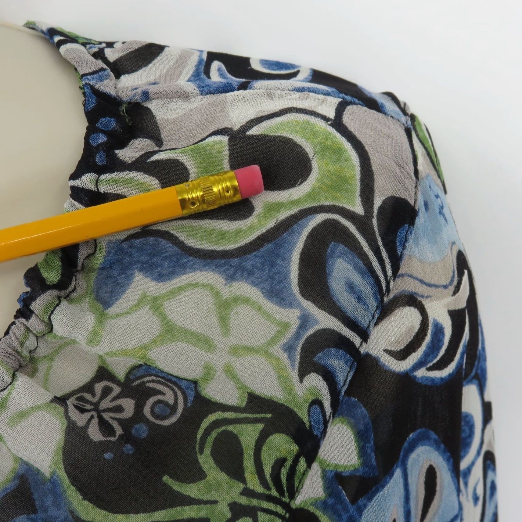 Vintage VINTAGE Angie Blouse Shirt Womens Large L Blue Green Black Floral Hippie Sheer Paisley Pattern Pinup Style 90s Size L / US 10 / IT 46 - 6 Thumbnail