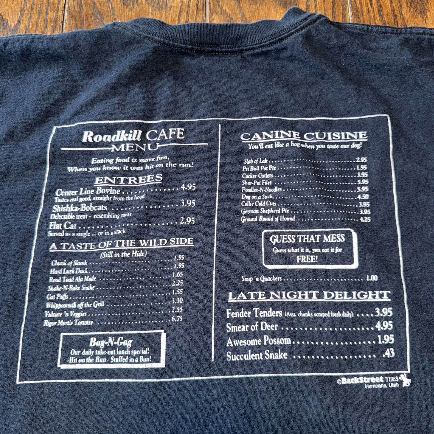 Anvil VINTAGE 90s Roadkill Cafe Bar Grill Menu Mens T Shirt Black XL You Kill We Grill Size US XL / EU 56 / 4 - 6 Thumbnail