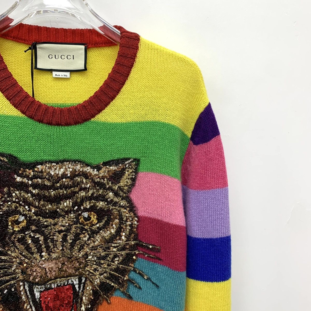 Gucci Gucci Multicolor Tiger Head Sequin Wool Knit Sweater K26WX Size S / US 4 / IT 40 - 3 Thumbnail
