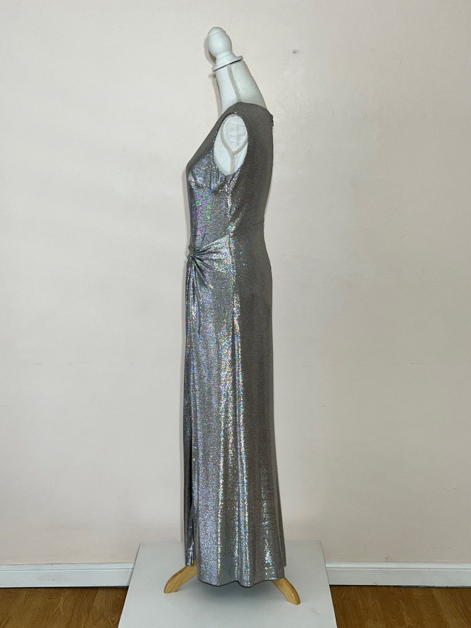 Lauren Ralph Lauren Classic Silver Boat Neck Sparkle Gown Size S / US 4 / IT 40 - 9 Thumbnail