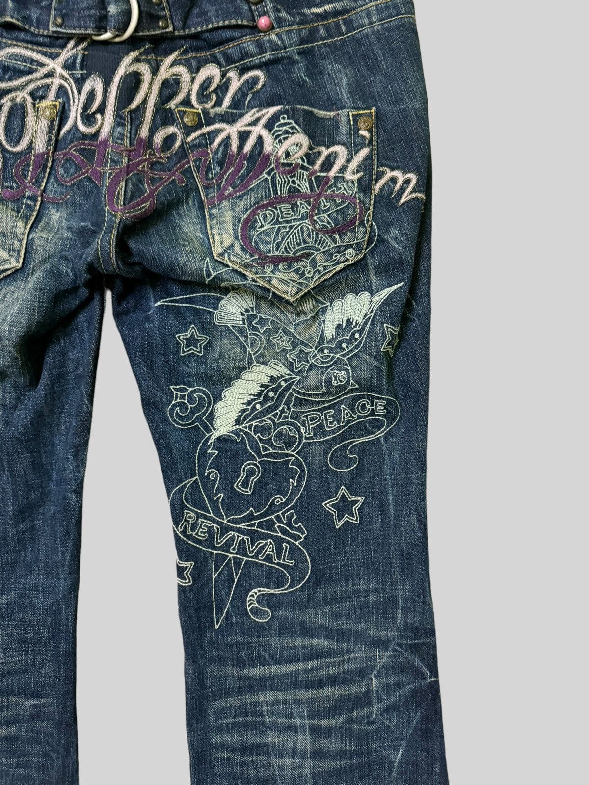 Hysteric Glamour × Japanese Brand Flared Red Pepper Embroidery Rare Design Denim Jeans Size US 28 / EU 44 - 12 Thumbnail