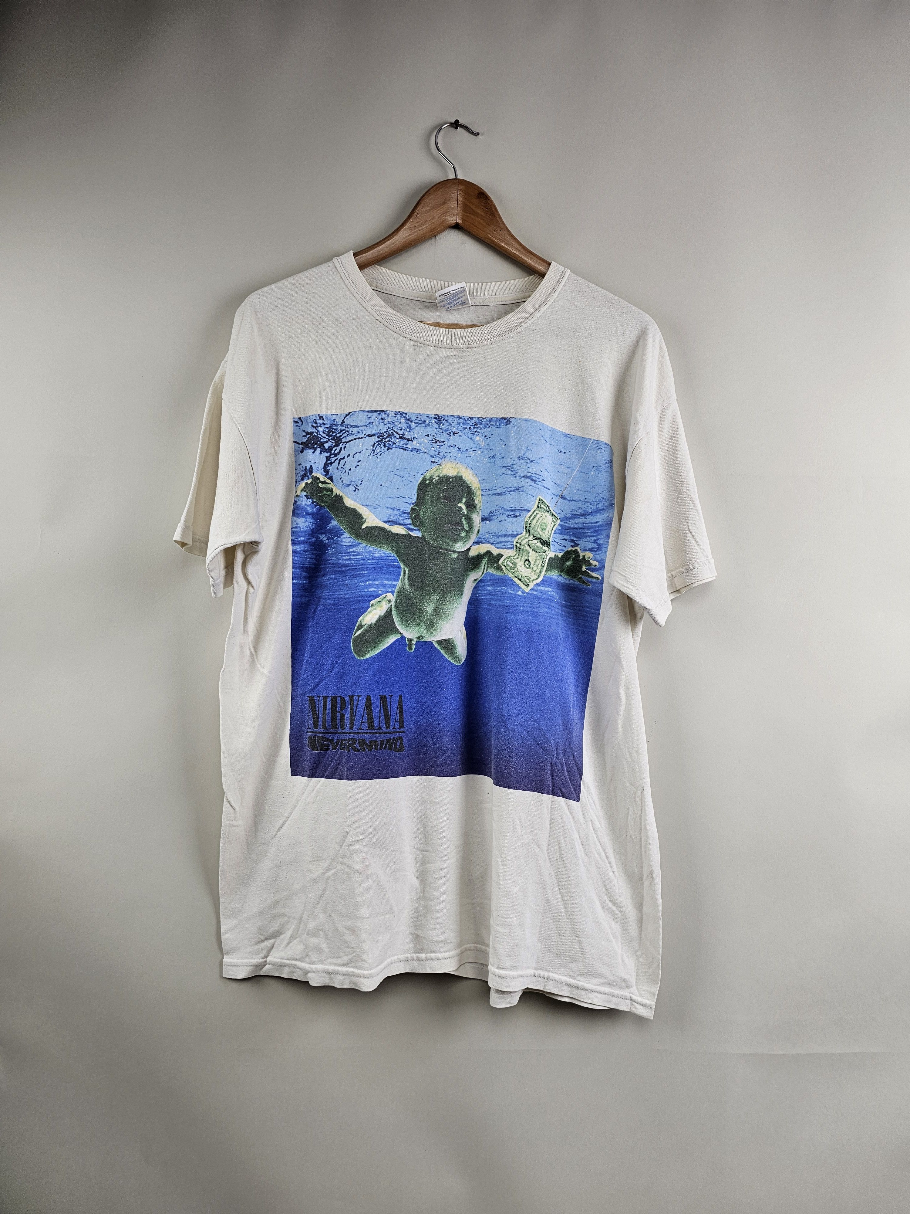 image of Band Tees x Nirvana 2002 Nirvana Nevermind L 21.5" 29" in White, Men's (Size Large)