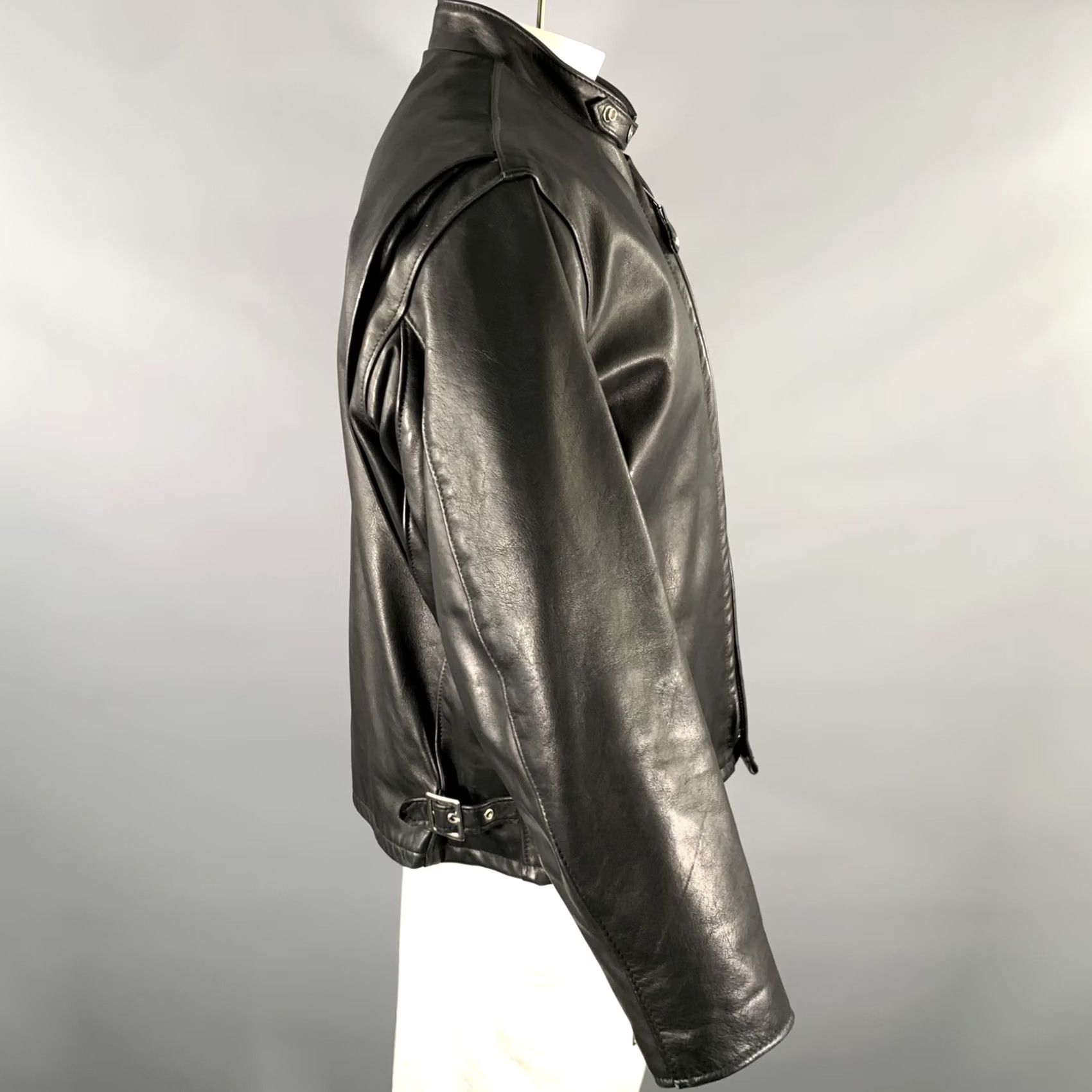 Schott SCHOTT Black Leather Moto Racer Jacket 46 Men Leather Jacket Vintage? MH Size US S / EU 44-46 / 1 - 3 Thumbnail