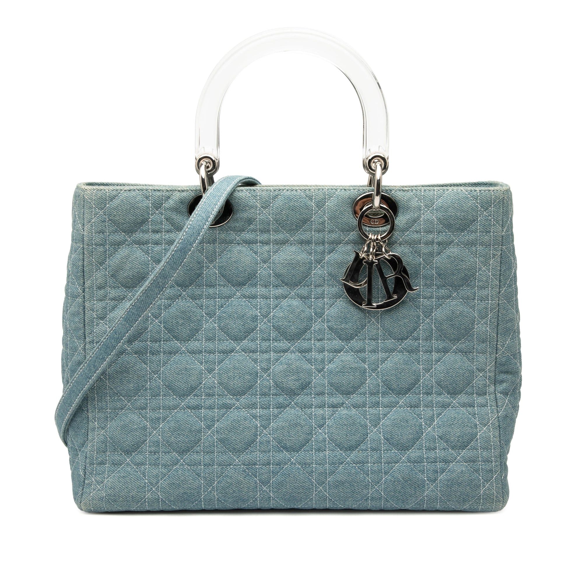 Large Denim Cannage Acrylic Handles Lady Dior