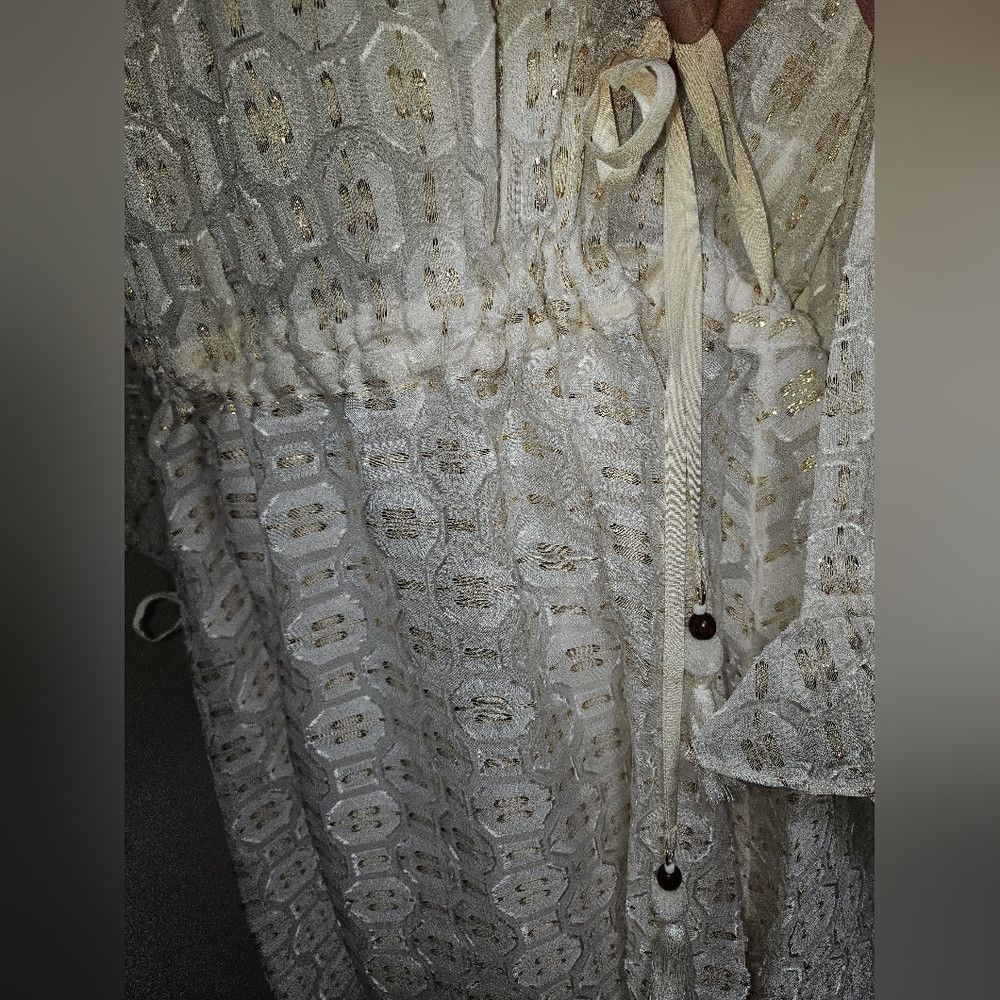 Tory Burch NWT Tory Burch Jasmine Ivory Gold Dress Tie Waist 2 XS Size XS / US 0-2 / IT 36-38 - 2 Thumbnail