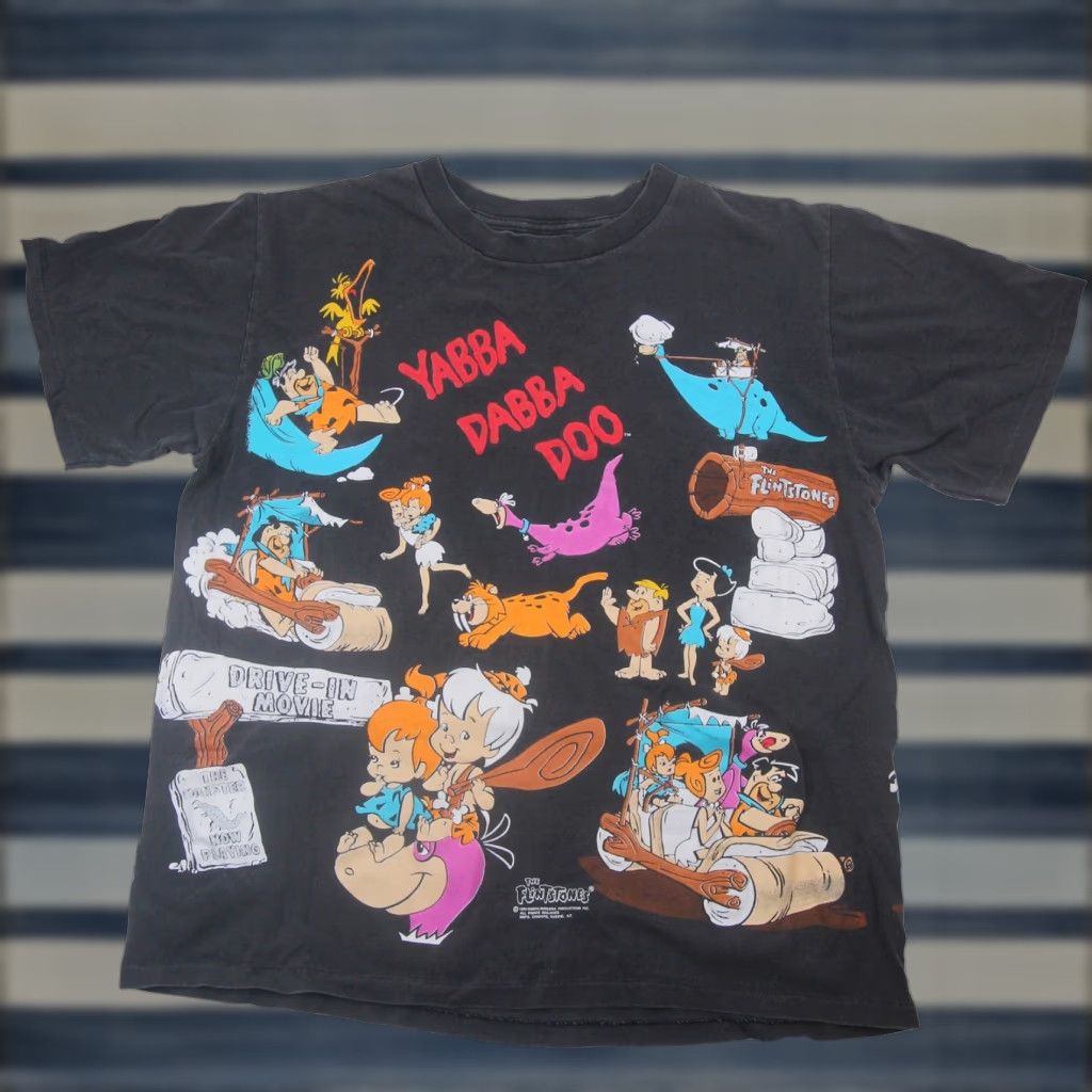 Vintage VINTAGE Flint Stones Mens XL T-Shirt Black Cartoon Allover Graphic 1994 Size US XL / EU 56 / 4 - 1 Thumbnail