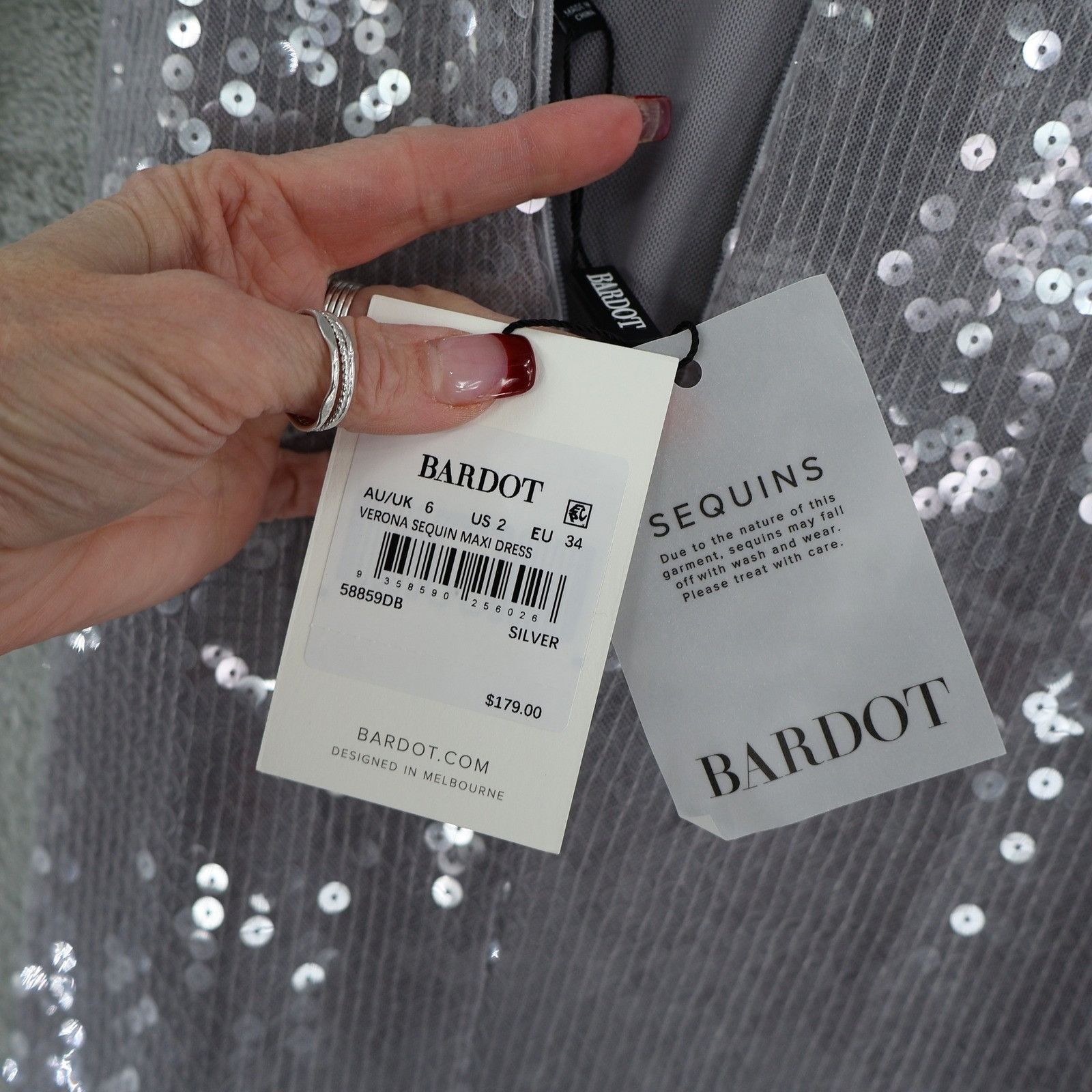Other BARDOT Verona Low-Back Sequin Maxi Dress Womens 2 Gray Size XS / US 0-2 / IT 36-38 - 15 Thumbnail