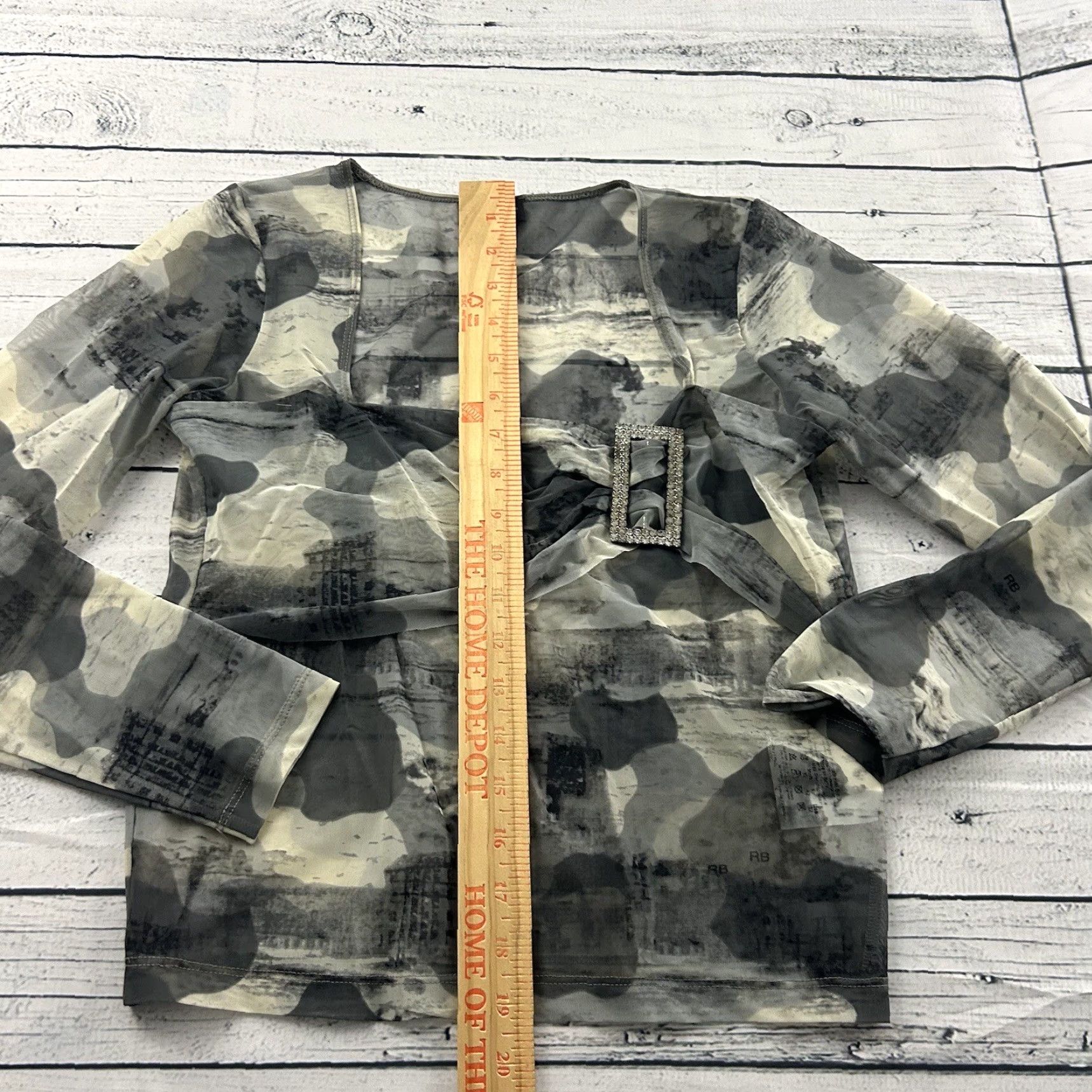 Vintage Roccobarocco Blouse Long Sleeve Women's 12 Gray Sheer Italian Shirt Size XL / US 12-14 / IT 48-50 - 4 Thumbnail