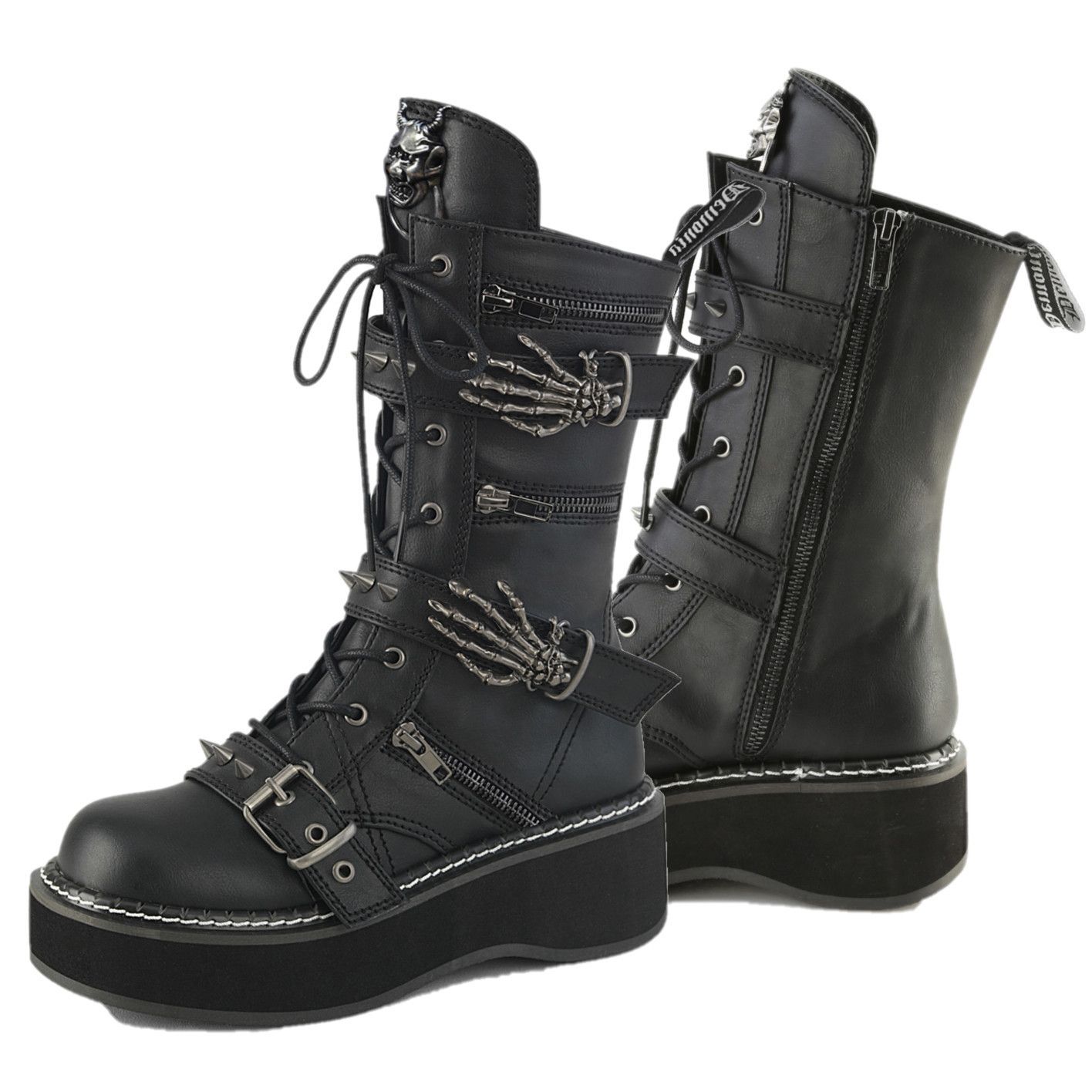 Cryptic Goth Platform Combat Boots Skeleton Buckle Straps Em