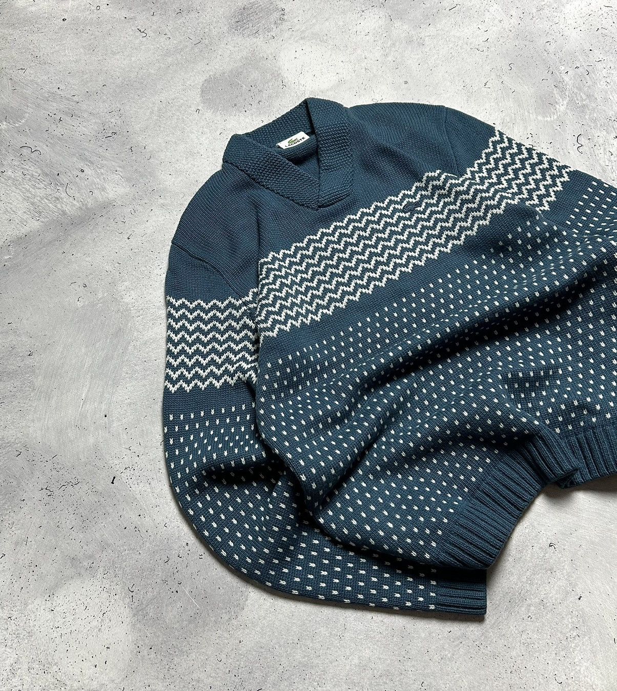 Lacoste × Vintage Vintage Lacoste Knitted V Neck Pattern Sweater Size US L / EU 52-54 / 3 - 6 Thumbnail
