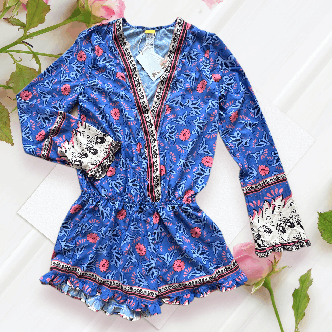 image of Agua By Agua Bendita Agua Bendita Floral Print Plunge Neckline Romper Size S, Women's