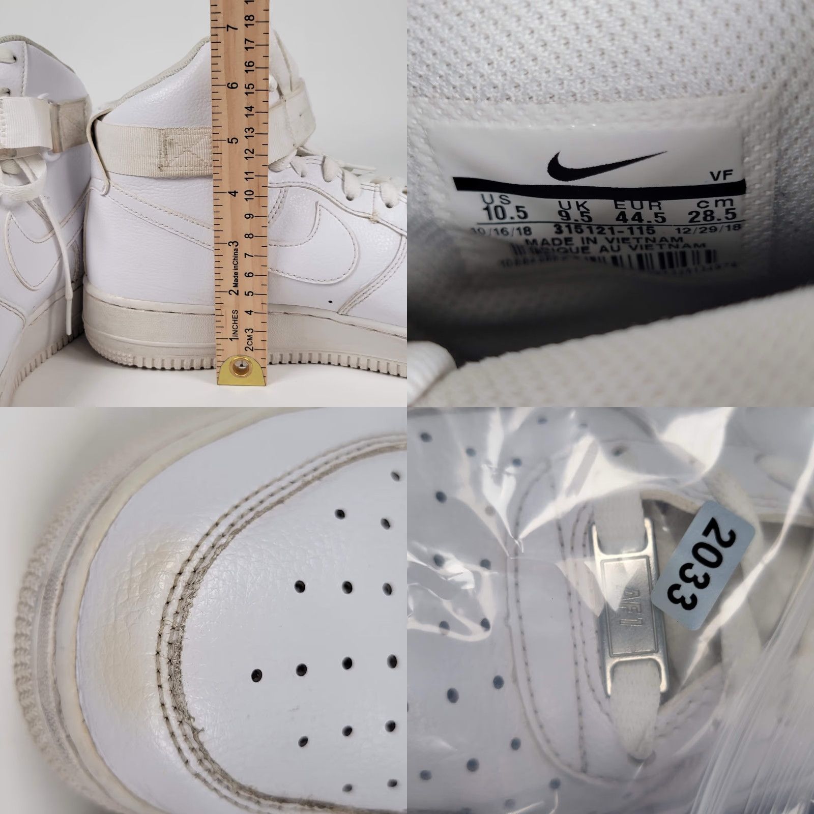 Nike Nike Air Force 1 High ’07 Mens Size 10.5 US 44.5 E White Leather Sneakers Kid/Adult? Size US 11 / EU 44 - 8 Thumbnail