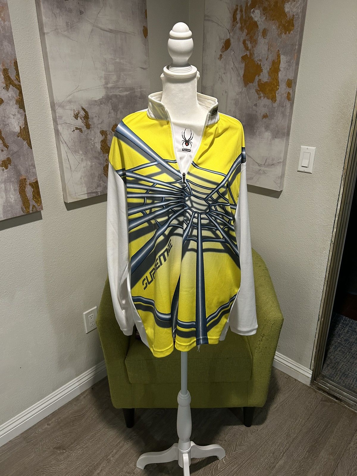 image of spyder Longsleeve Jersey in White/Yellow, Men's (Size Medium)