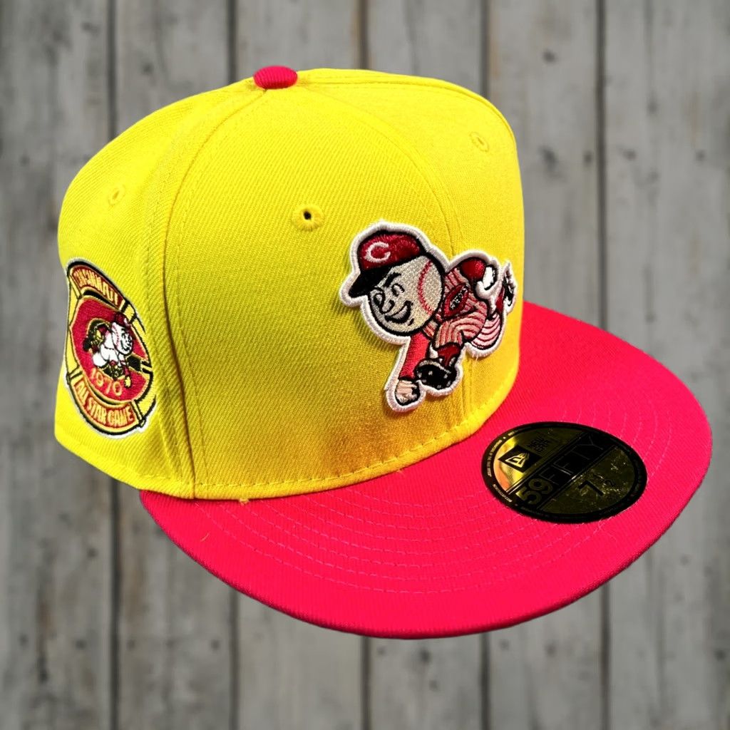 New Era New Era Cincinnati Reds Hat Men 7 1/2 Yellow Pink 1970 All Star Game Fitted Cap Size ONE SIZE - 1 Thumbnail