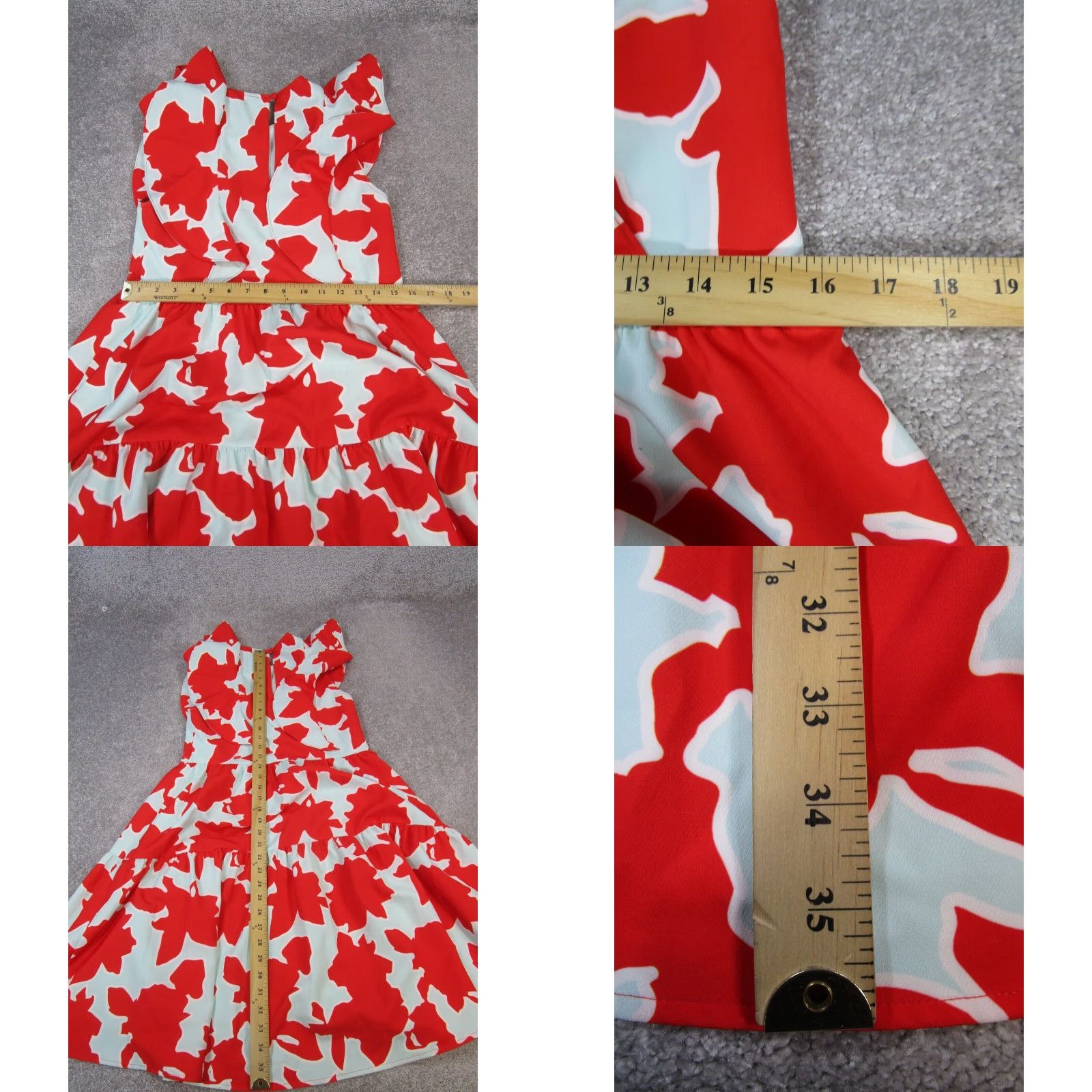 Vintage Crosby Dress Womens XS Red Blouson Knnee Length Floral Round Neck Sleeveless Button Polyester Dress Length Knee Length Business Casual Travel Size XS / US 0-2 / IT 36-38 - 8 Thumbnail