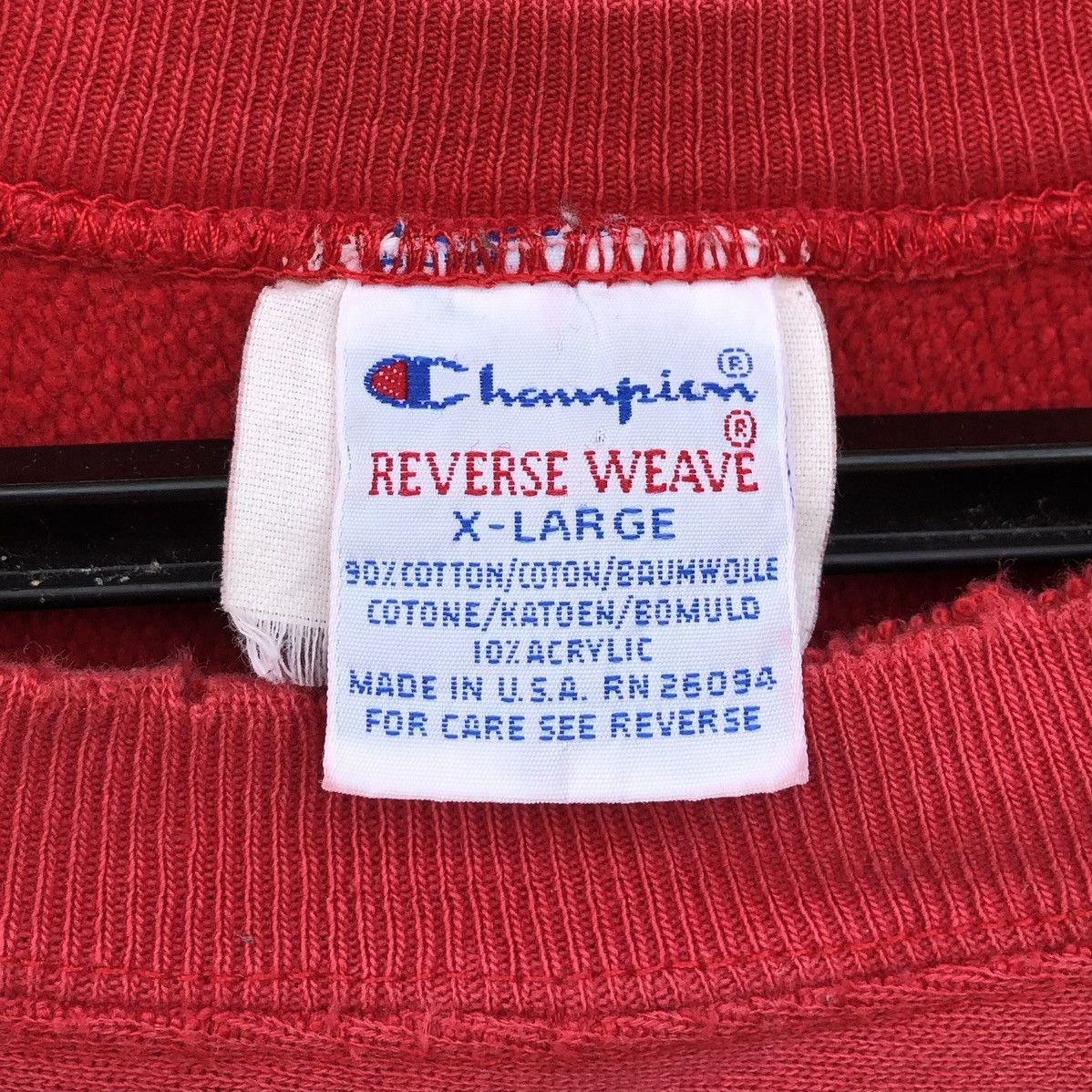 Vintage Vintage 80s Champion Reverse Weave Red Distressed Sweatshirt Size US L / EU 52-54 / 3 - 11 Thumbnail