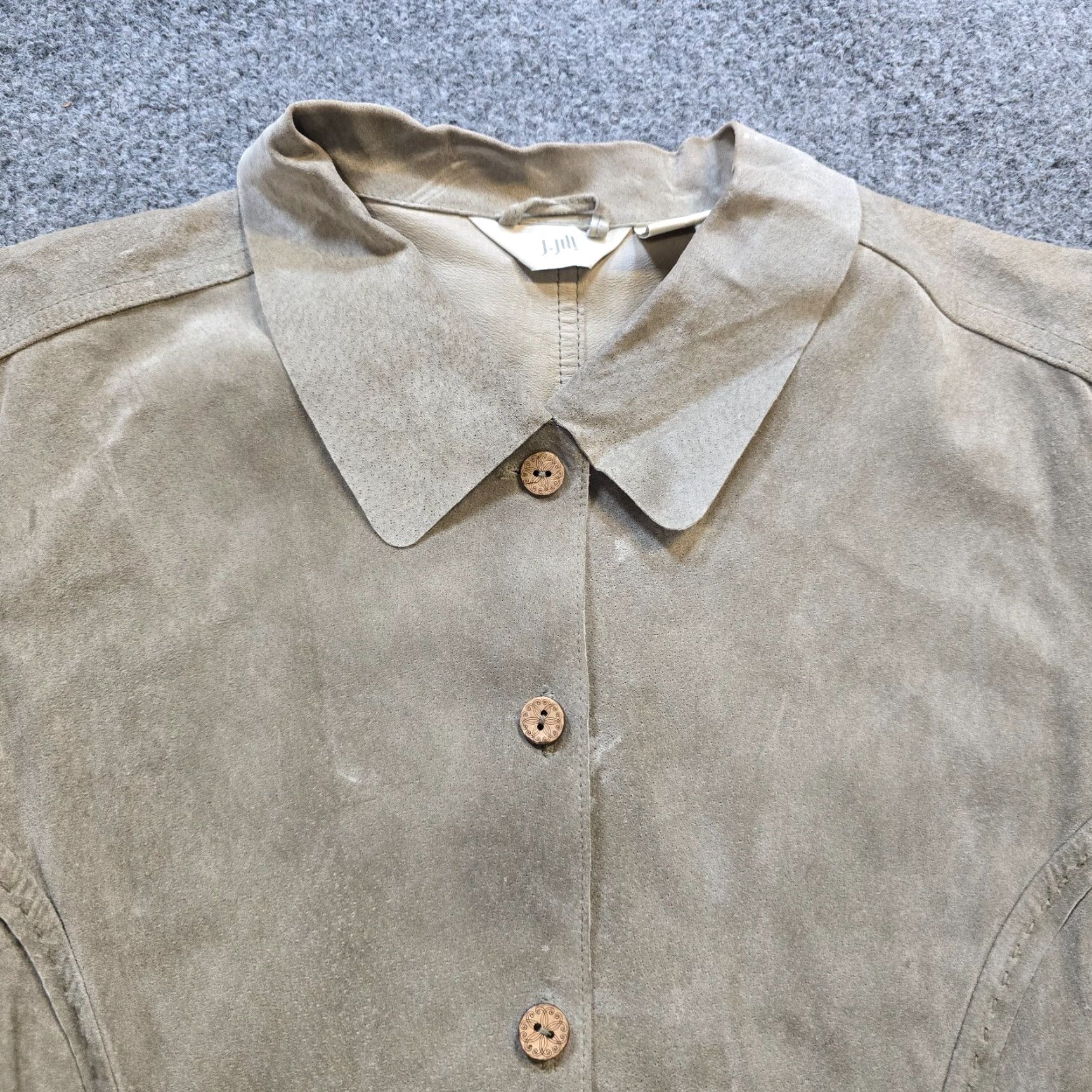 J. Jill VINTAGE J. Jill Blouse Shirt Womens Size L Gray Green Suede Leather Button Long Sleeve Classic Collar Size L / US 10 / IT 46 - 2 Thumbnail
