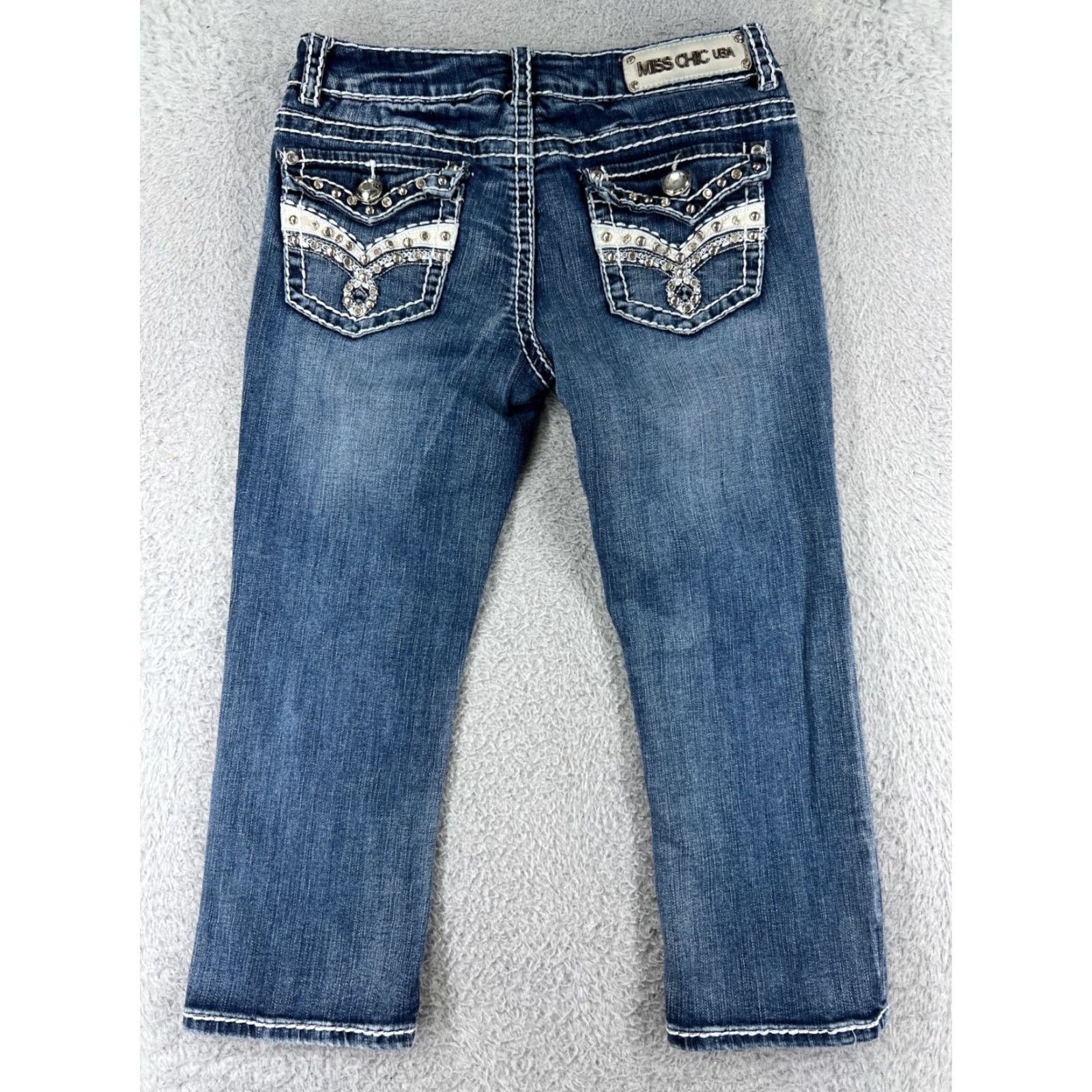 Vintage VINTAGE Miss Chic Jeans Capri Women Blue Denim Cotton Blend 9 Slim Fit 5-Pocket Embellished Rhinestone Bling Size 30" / US 8 / IT 44 - 3 Thumbnail