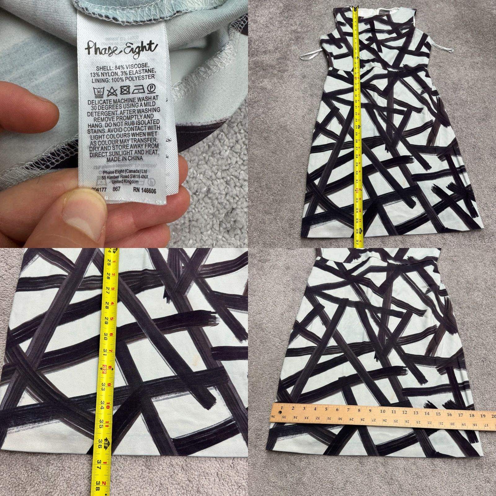 Vintage VINTAGE Phase Eight Abstract Brush Stroke Midi Sheath Dress womens 14 US 10 Black White Size L / US 10 / IT 46 - 8 Thumbnail