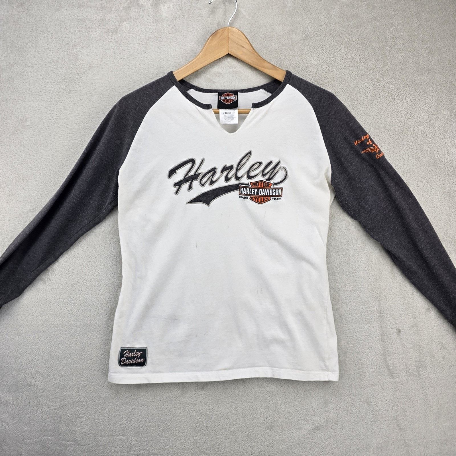 Harley Davidson Harley Davidson Shirt Womens Large White Gray Raglan *FLAWS* Size L / US 10 / IT 46 - 2 Thumbnail