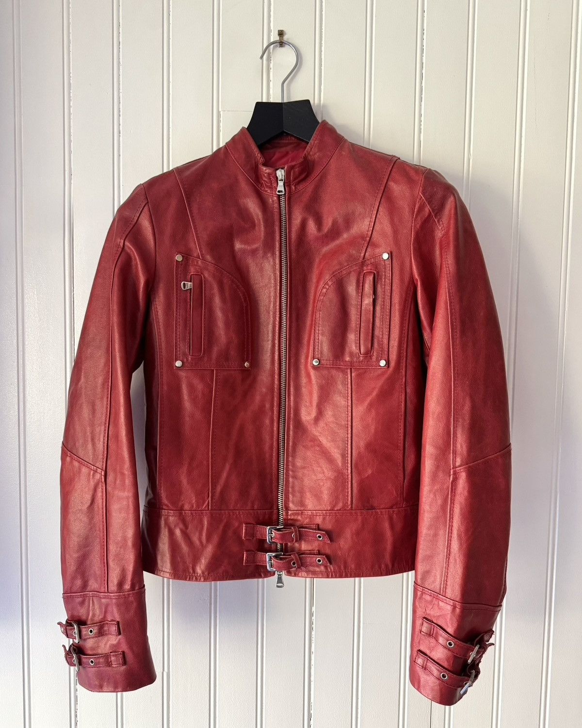 Leather Red Leather Biker Jacket Size US S / EU 44-46 / 1 - 1 Thumbnail