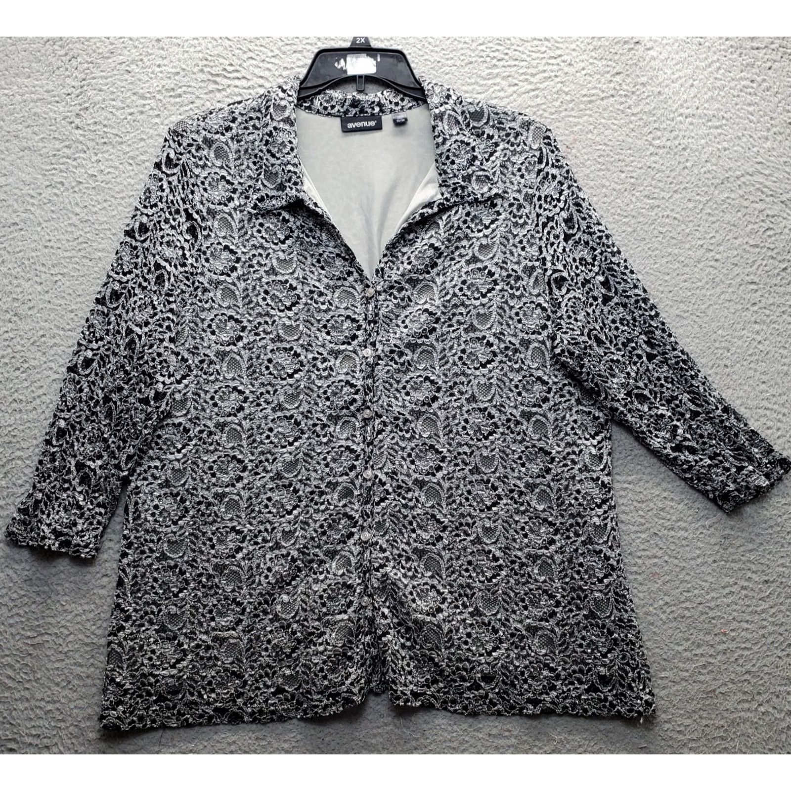 Avenue Avenue Shirt Womens 26/28 Multi Lace Floral Rayon Lined 3/4 Sleeve Button-Up Size 4XL / US 24-26 - 2 Thumbnail