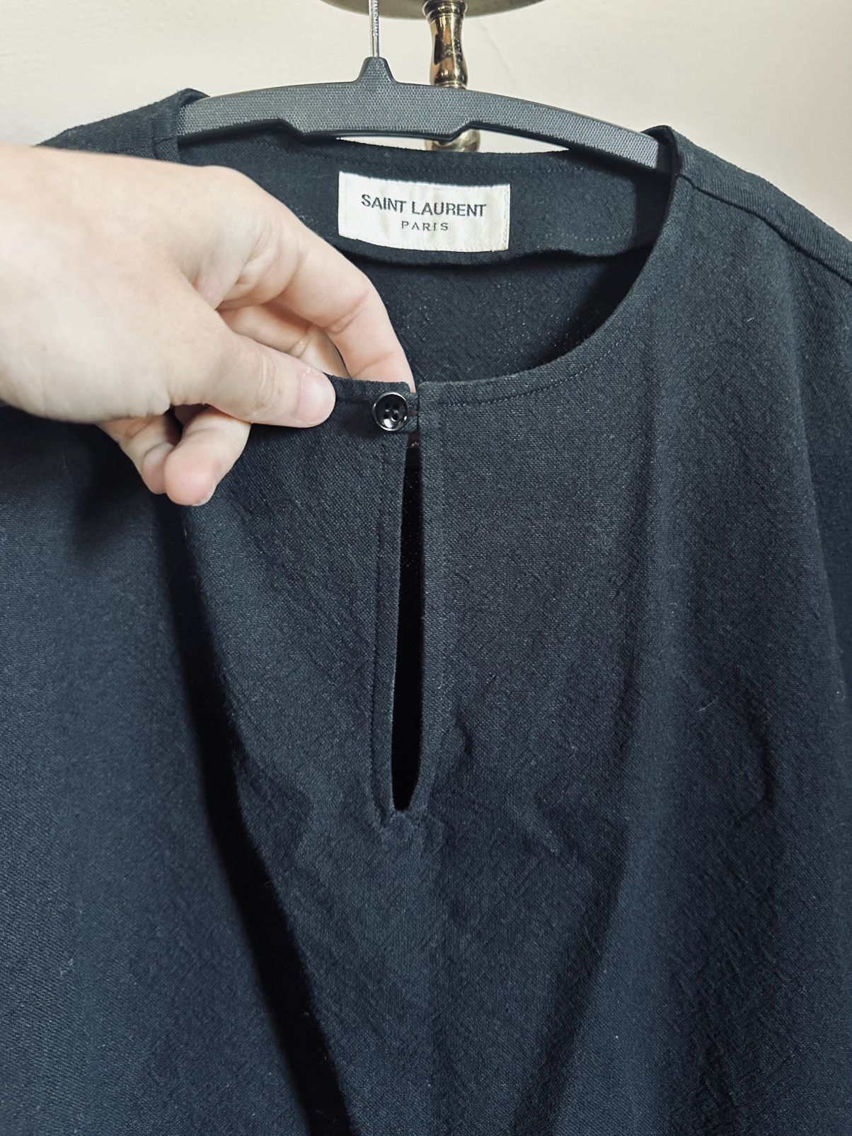 Saint Laurent Paris Fringe hem buttoned v-neck tunic shirt black Italy Size US XS / EU 42 / 0 - 5 Thumbnail