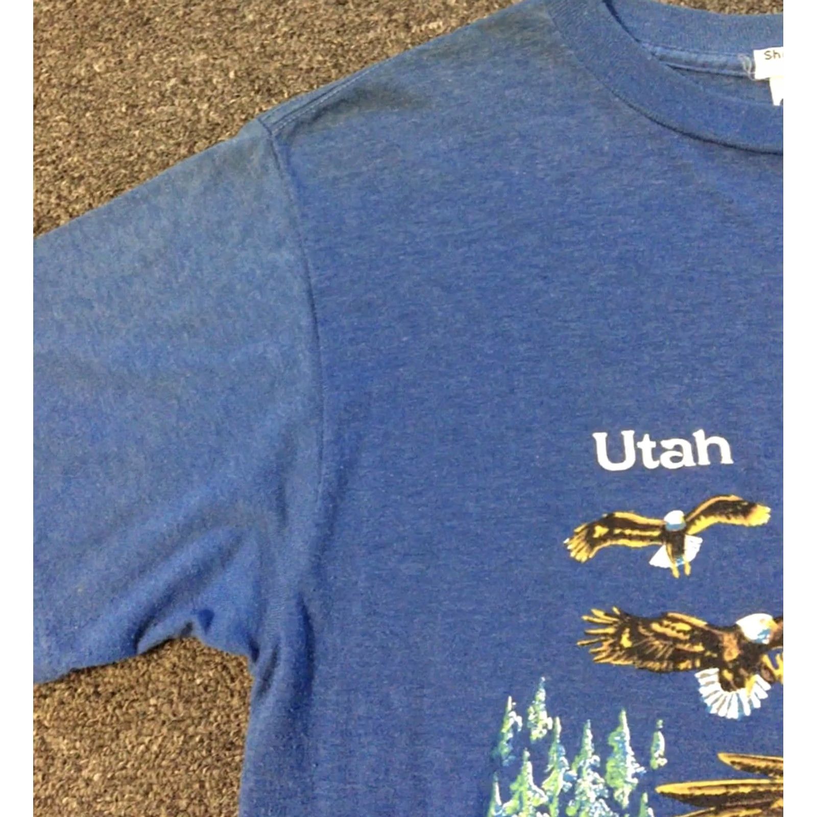 Anvil VINTAGE Utah Bald Eagle Shirt M USA Nature Art Grunge 80s 90s Blue M Mens Anvil Short Sleeve Single Stitch Size US M / EU 48-50 / 2 - 5 Thumbnail