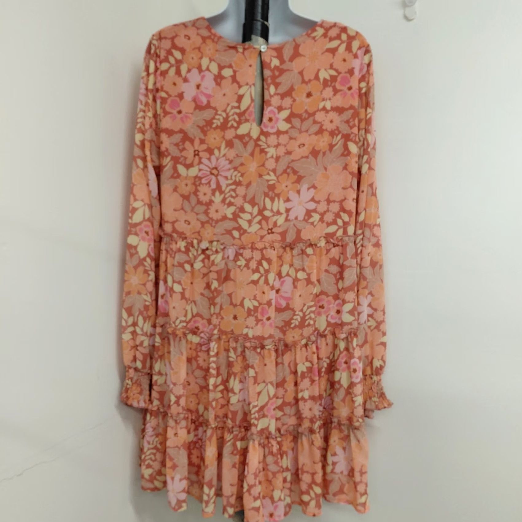 Vintage Peach Love California Dress Women L Peach Floral Long Sleeve Mini Lined Ballon Sleeve Blouson Party/Cocktail Wedding Sundress Short Size L / US 10 / IT 46 - 7 Thumbnail
