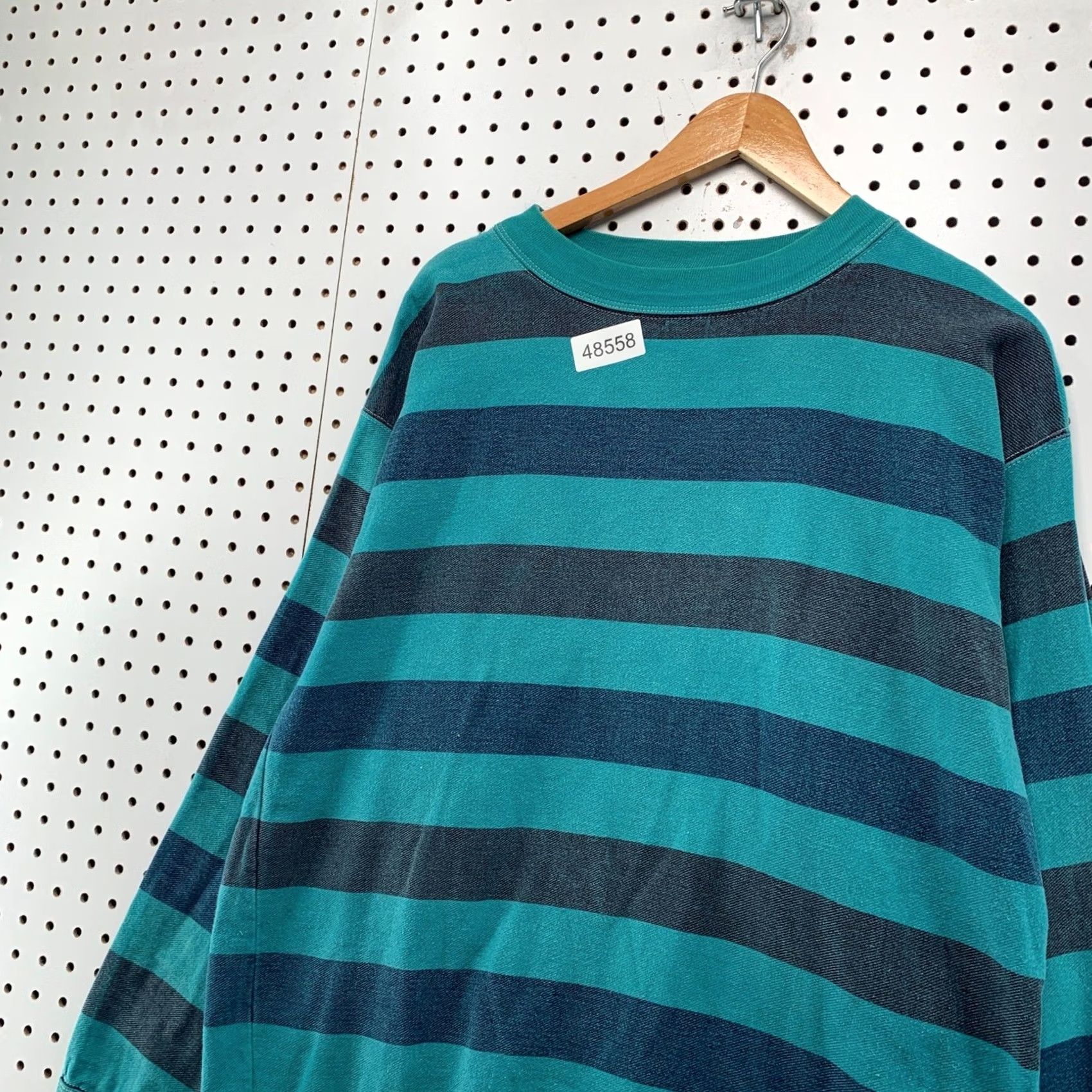 Vintage VINTAGE Structure Sweatshirt Mens M Teal Grey Striped 90s Made in USA Size US M / EU 48-50 / 2 - 6 Thumbnail