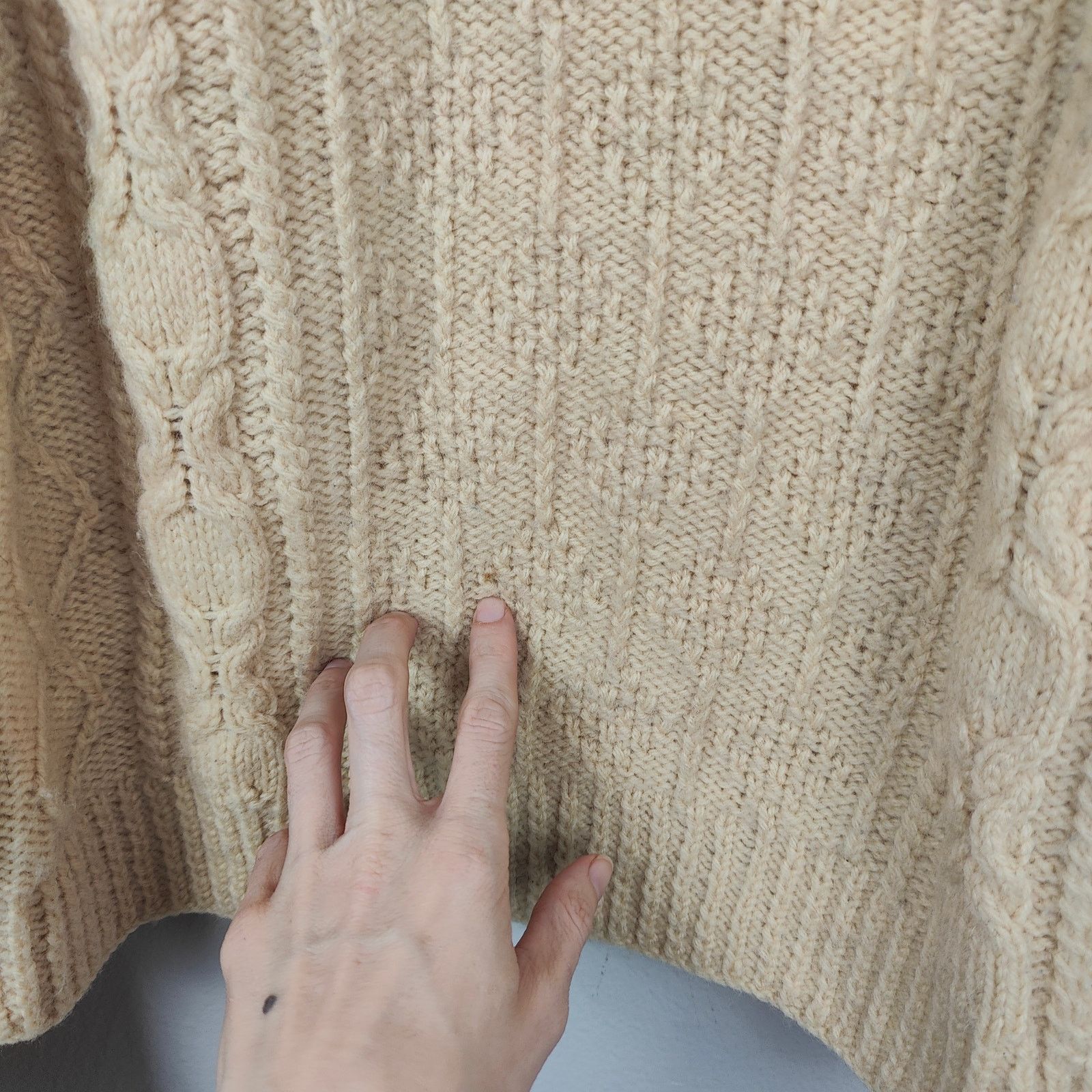 Other Vintage Handknit Fisherman Sweater Womens Large Beige Knit Size L / US 10 / IT 46 - 3 Thumbnail