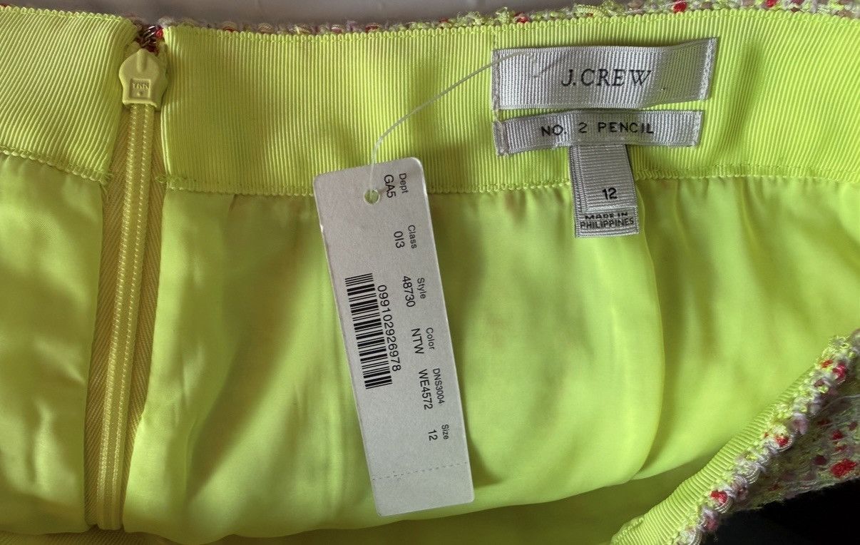 J.Crew J.Crew Women Yellow Pink Tweed Neon Print No. 2 Pencil Skirt Size 34" / US 12 / IT 48 - 2 Thumbnail