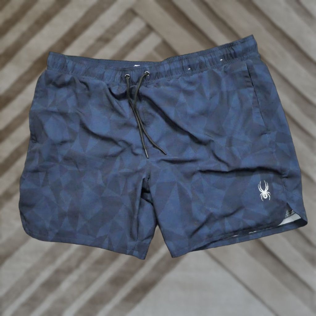Spyder Spyder Swim Trunks Mens 2XL Blue Geometric Lined Bottom Trunks Geometric Surfing Shorts Mens Size US 39 - 1 Thumbnail