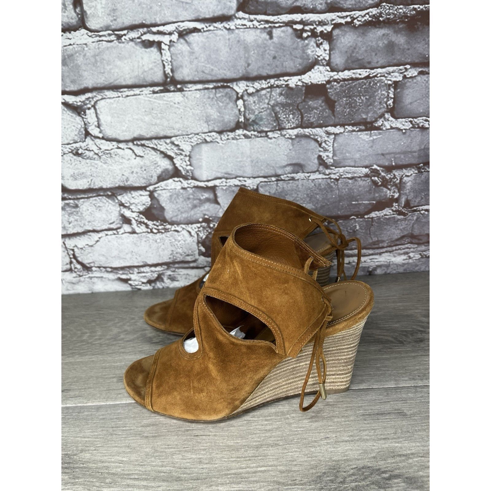 Aquazzura Aquazzura Sexy Thing Camel Ankle Open Toe Lace Up Suede Wedg Size US 7 / IT 37 - 20 Thumbnail