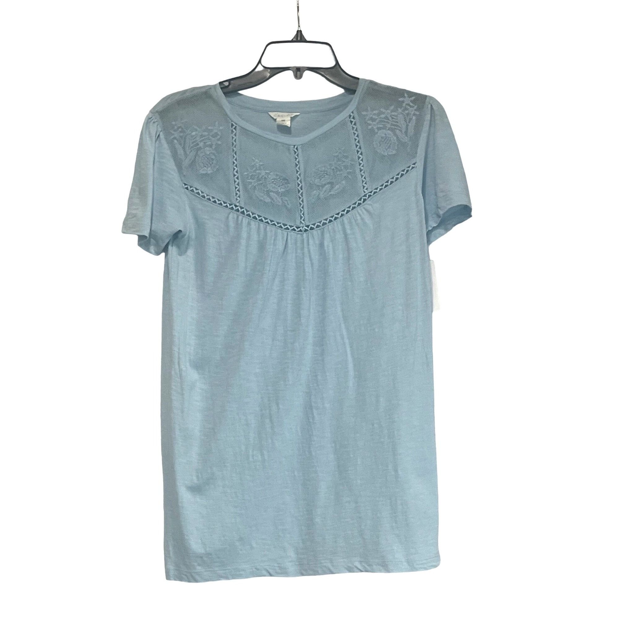 Other Caslon Embroidered Yoke Tee in Blue Falls, Sz. XXS Size XXS / US 00 / IT 34 - 9 Thumbnail