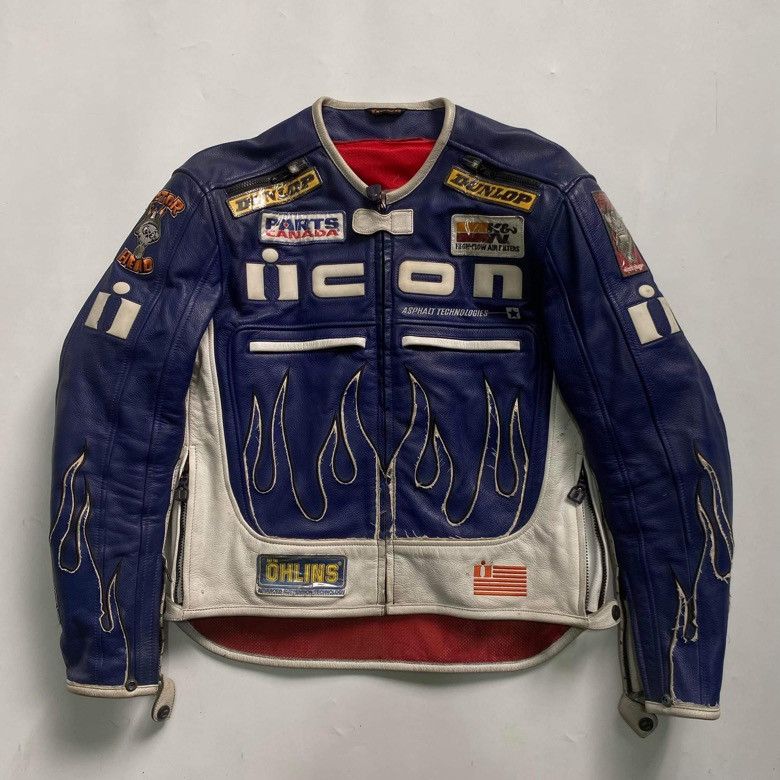 image of Leather Jacket x Racing Vintage 90’S/80’S Icon Asphalt Leather Racing Jacket in Blue (Size Small)