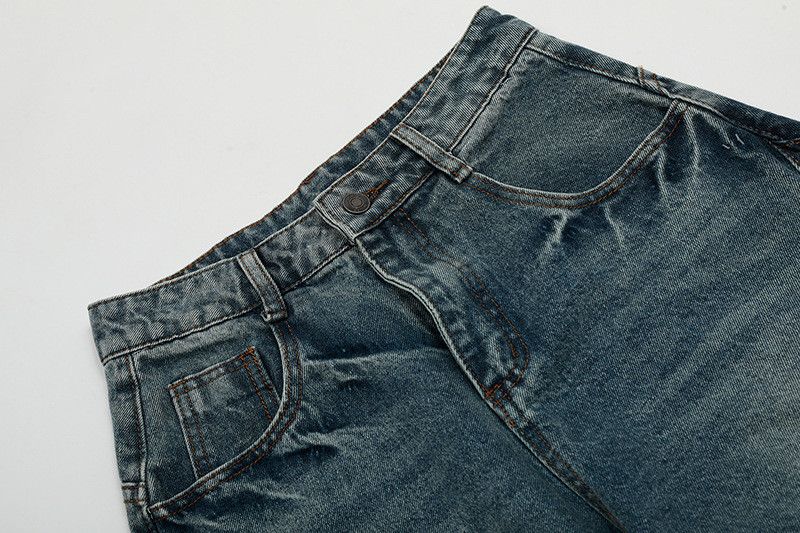 Jean Men's American-Style Washed & Distressed Curved-Leg Jeans Size US 32 / EU 48 - 3 Thumbnail