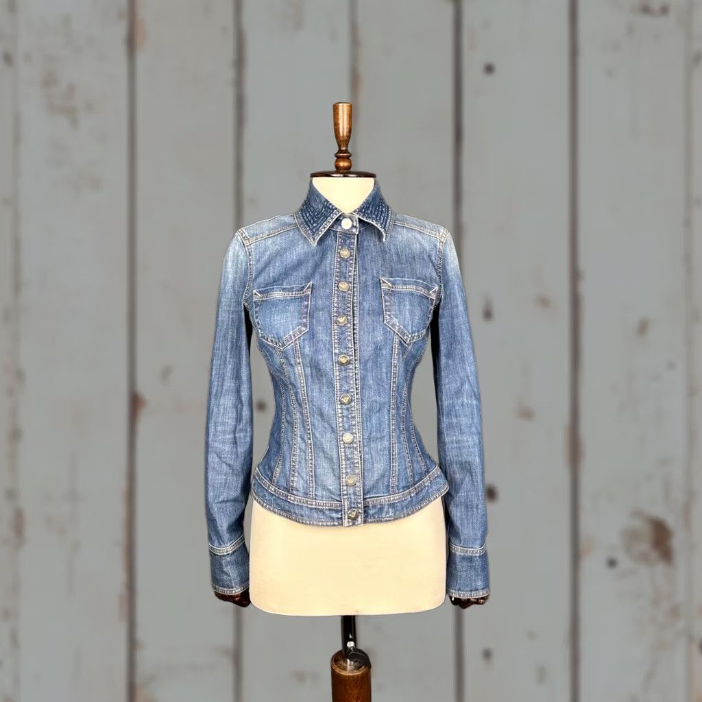 Vintage Armani Jeans Womens Denim Jacket Regular Size 40 Blue Cotton Long Sleeve Button Up Jacket Size S / US 4 / IT 40 - 1 Thumbnail