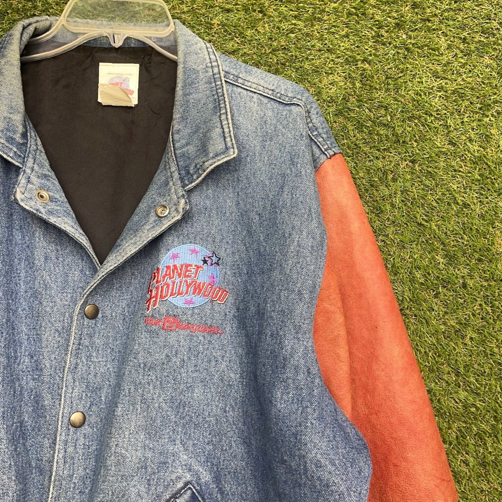 Planet Hollywood Planet Hollywood Jacket Mens XL Denim Leather USA Blue 90s Disney Punk Grunge Varsity Jacket Kid? Size US XL / EU 56 / 4 - 7 Thumbnail