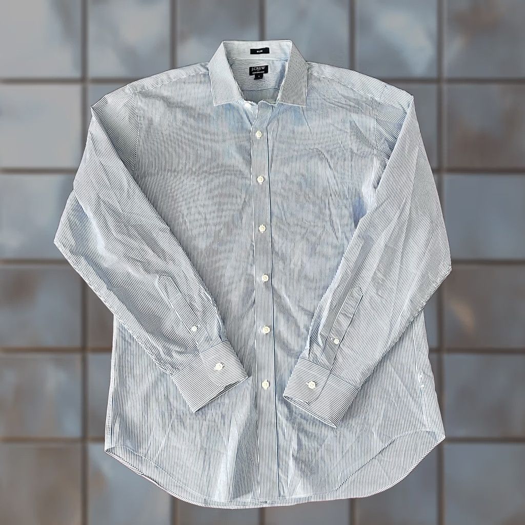 J.Crew J.CREW Shirt Slim Fit Performance Blue White Striped Cotton Blend Casual Shirt Mens L Slim Fit Button-Front Collar Spread Long Sleeve Size US L / EU 52-54 / 3 - 1 Thumbnail