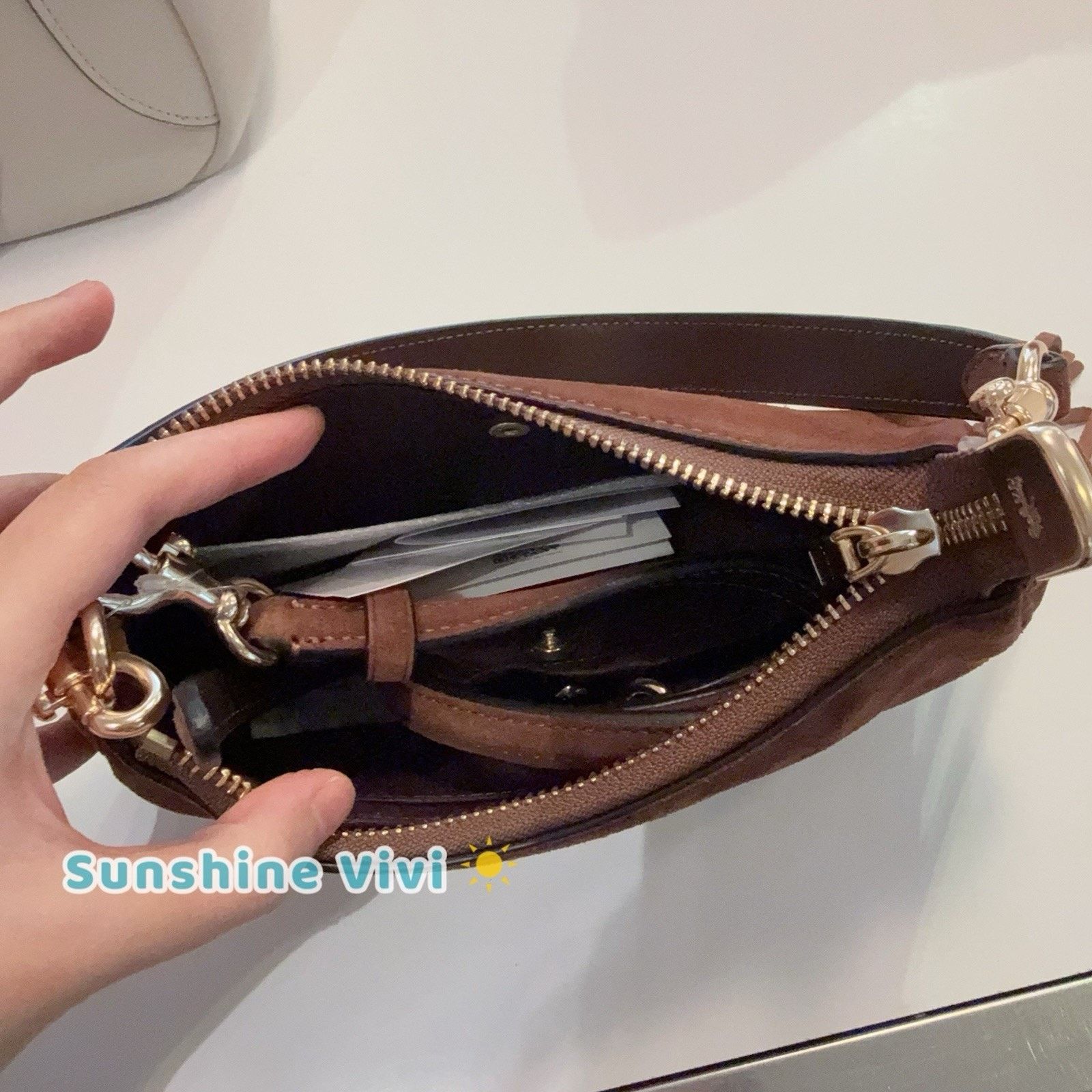 Coach NWT Coach Teri Mini Crossbody Bag CCE42 Suede Vintage Brown Size ONE SIZE - 8 Thumbnail